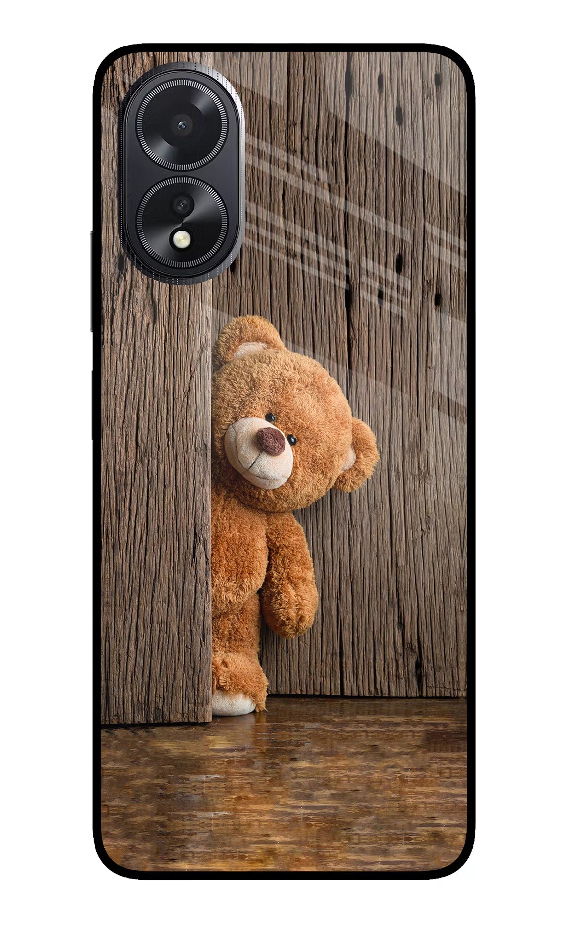 Teddy Wooden Oppo A18/Oppo A38 Back Cover - Teddy Wooden Oppo A18/Oppo A38 Glass Case Back Cover by Casekaro Teddy Wooden Oppo A18/Oppo A38 Glass Case Back Cover by Casekaro