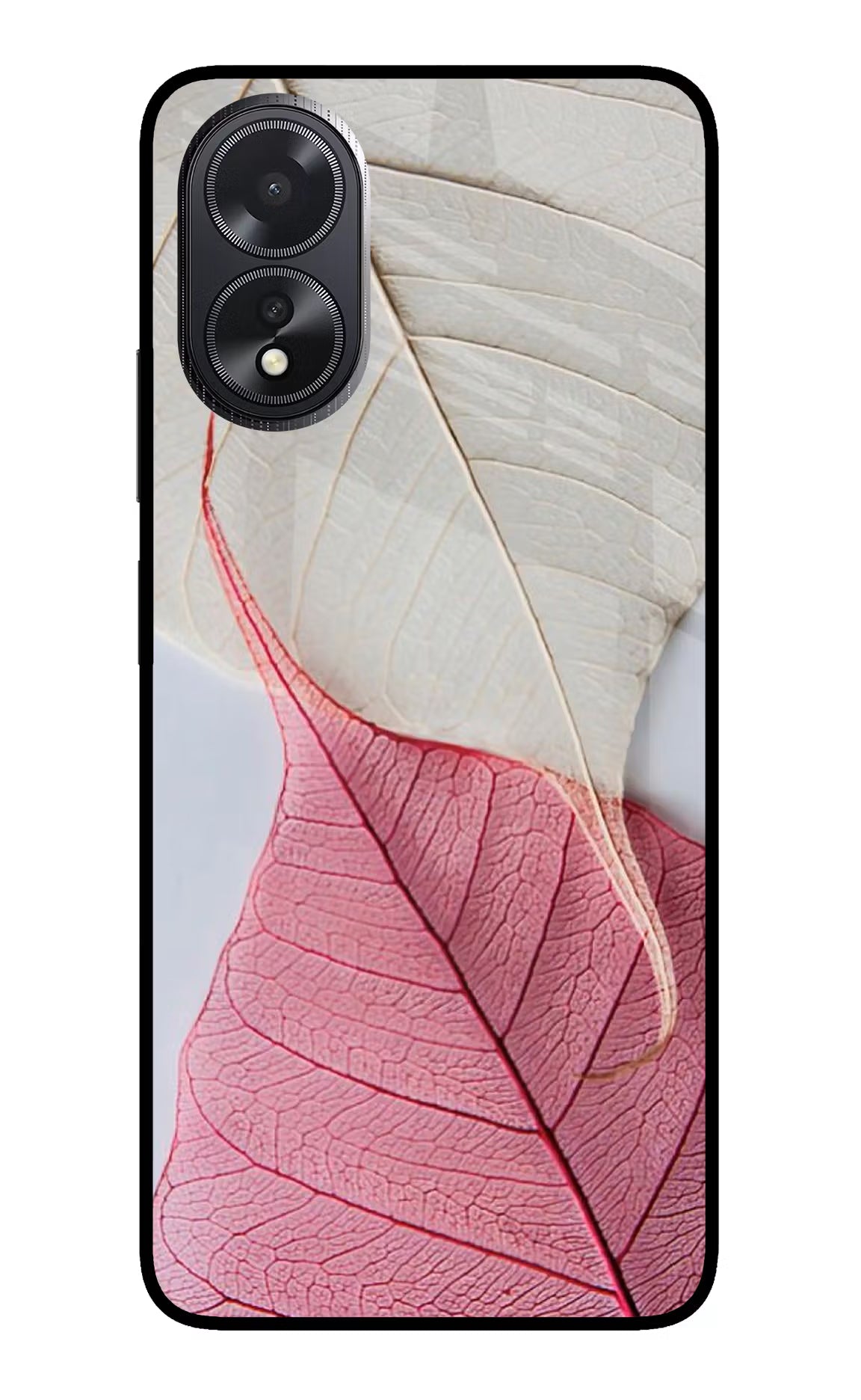 White Pink Leaf Oppo A18/Oppo A38 Back Cover - White Pink Leaf Oppo A18/Oppo A38 Glass Case Back Cover by Casekaro White Pink Leaf Oppo A18/Oppo A38 Glass Case Back Cover by Casekaro