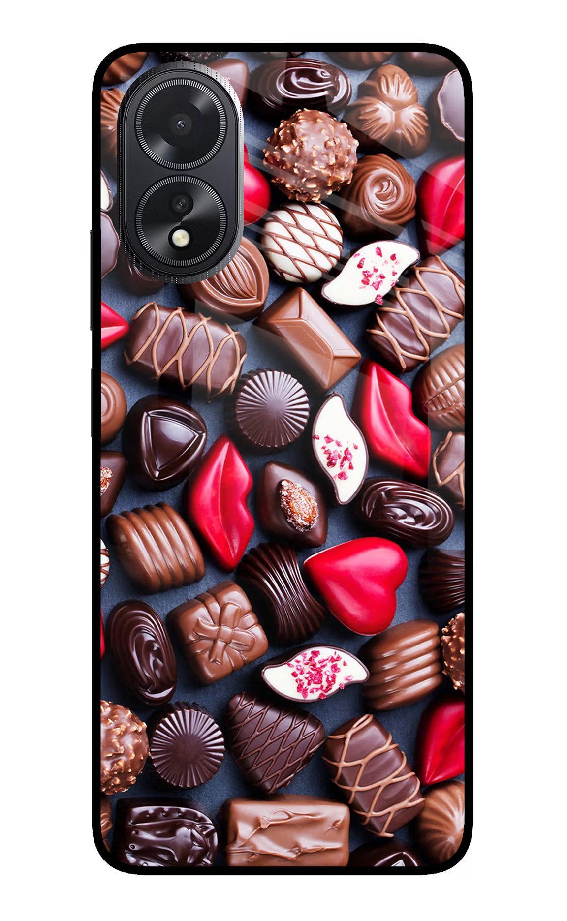 Chocolates Oppo A18/Oppo A38 Back Cover - Chocolates Oppo A18/Oppo A38 Glass Case Back Cover by Casekaro Chocolates Oppo A18/Oppo A38 Glass Case Back Cover by Casekaro