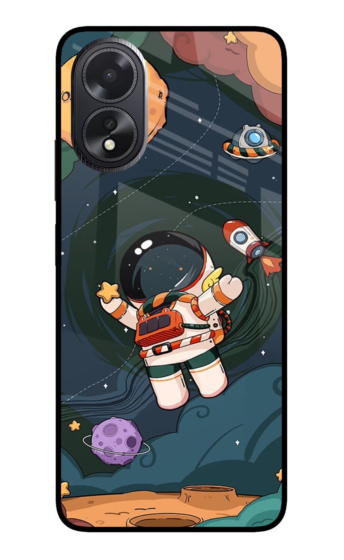 Cartoon Astronaut Oppo A18/Oppo A38 Glass Case - Cartoon Astronaut Oppo A18/Oppo A38 Glass Case Cartoon Astronaut Oppo A18/Oppo A38 Glass Case