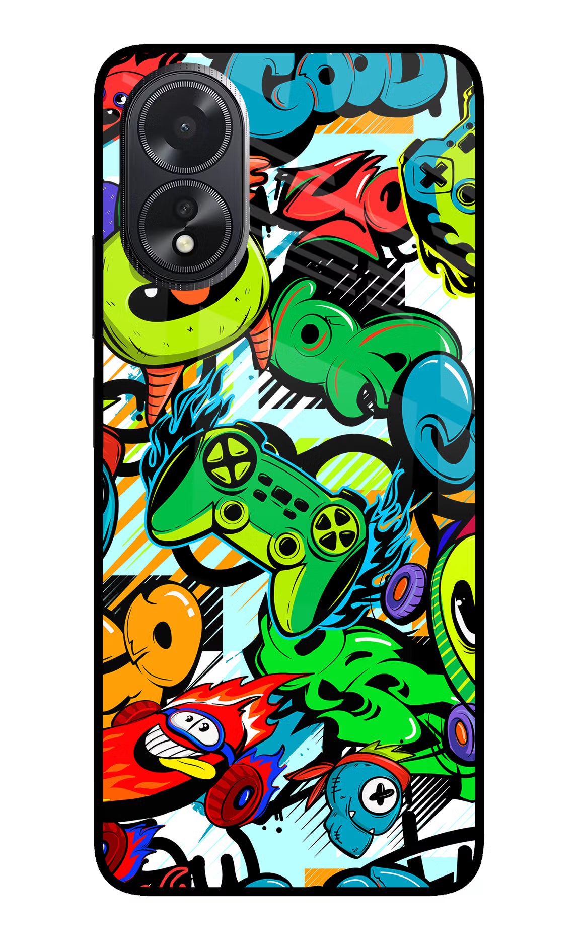 Game Doodle Oppo A18/Oppo A38 Glass Case - Game Doodle Oppo A18/Oppo A38 Glass Case Game Doodle Oppo A18/Oppo A38 Glass Case