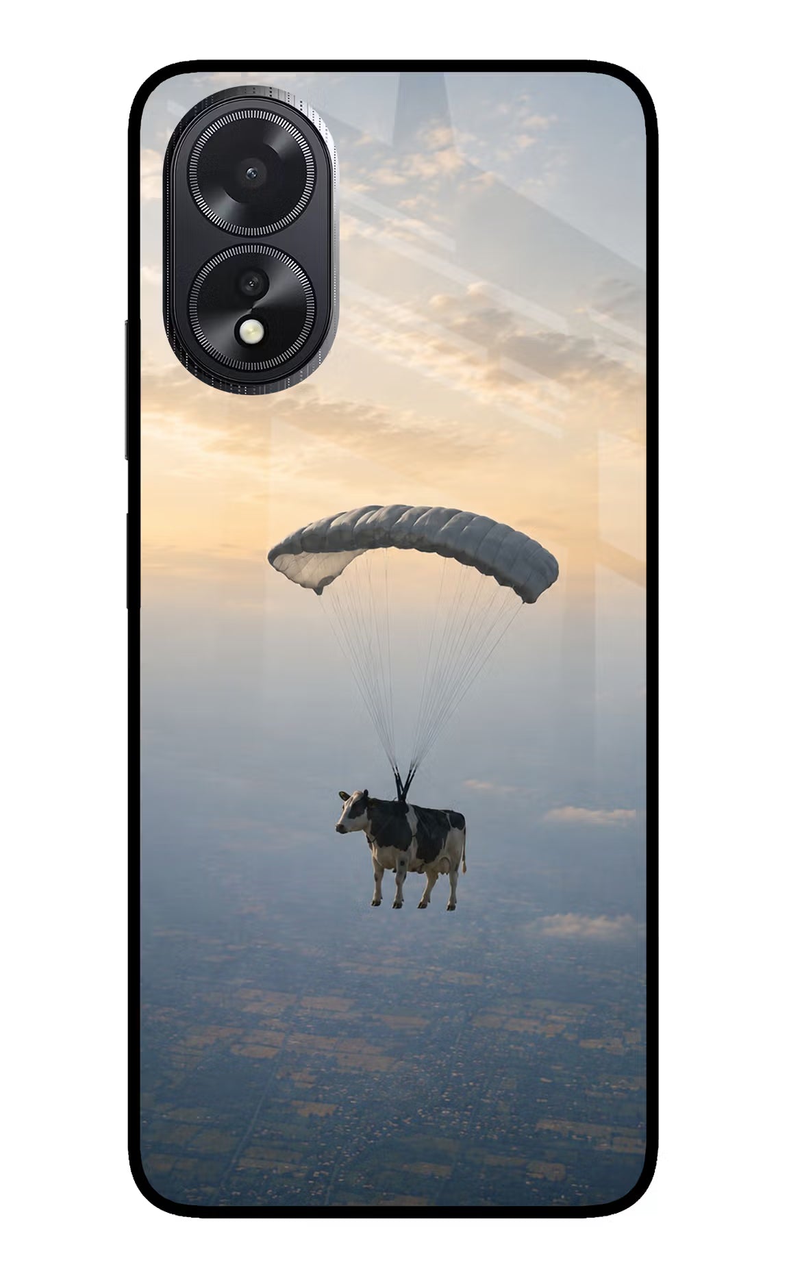 Skydiving Cow Oppo A18/Oppo A38 Glass Case - Skydiving Cow Oppo A18/Oppo A38 Glass Case Skydiving Cow Oppo A18/Oppo A38 Glass Case