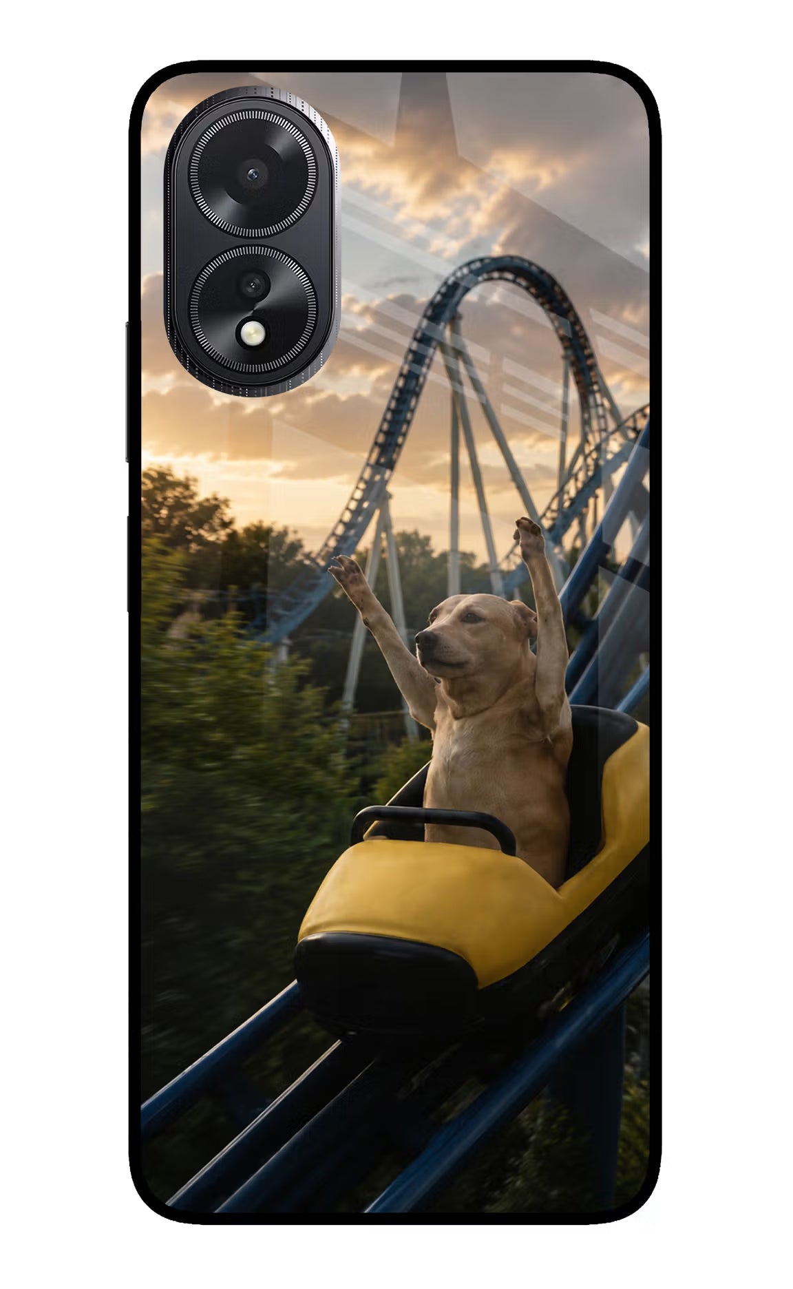 Rollercoaster Dog Oppo A18/Oppo A38 Glass Case - Rollercoaster Dog Oppo A18/Oppo A38 Glass Case Rollercoaster Dog Oppo A18/Oppo A38 Glass Case