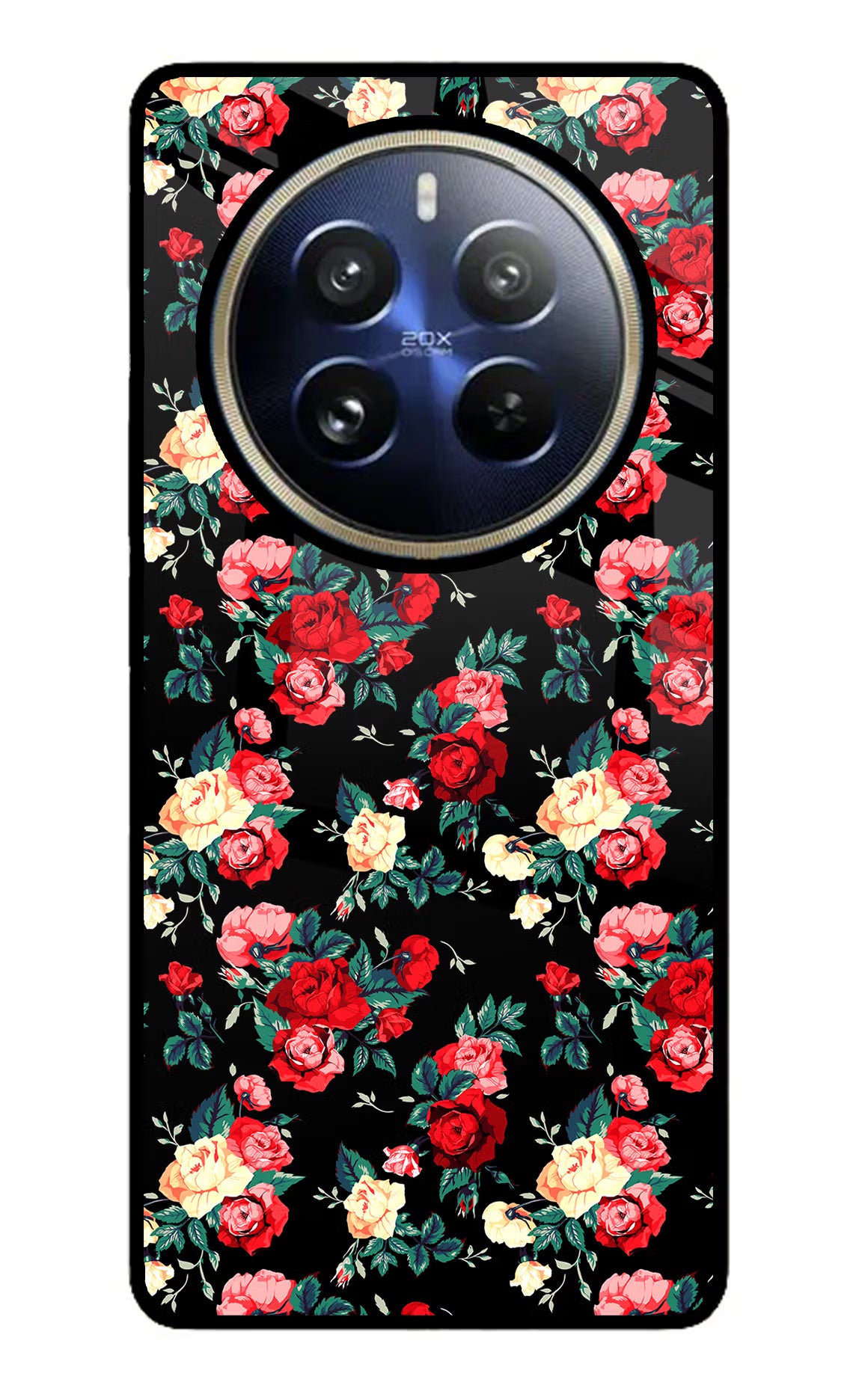 Rose Pattern Realme 12 Pro 5G/12 Pro+ 5G Glass Case - Rose Pattern Realme 12 Pro 5G/12 Pro+ 5G Glass Case Rose Pattern Realme 12 Pro 5G/12 Pro+ 5G Glass Case