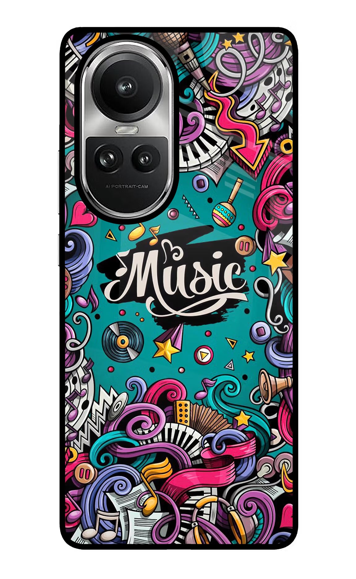 Music Graffiti Oppo Reno10 5G/10 Pro 5G Back Cover - Music Graffiti Oppo Reno10 5G/10 Pro 5G Glass Case Back Cover by Casekaro Music Graffiti Oppo Reno10 5G/10 Pro 5G Glass Case Back Cover by Casekaro
