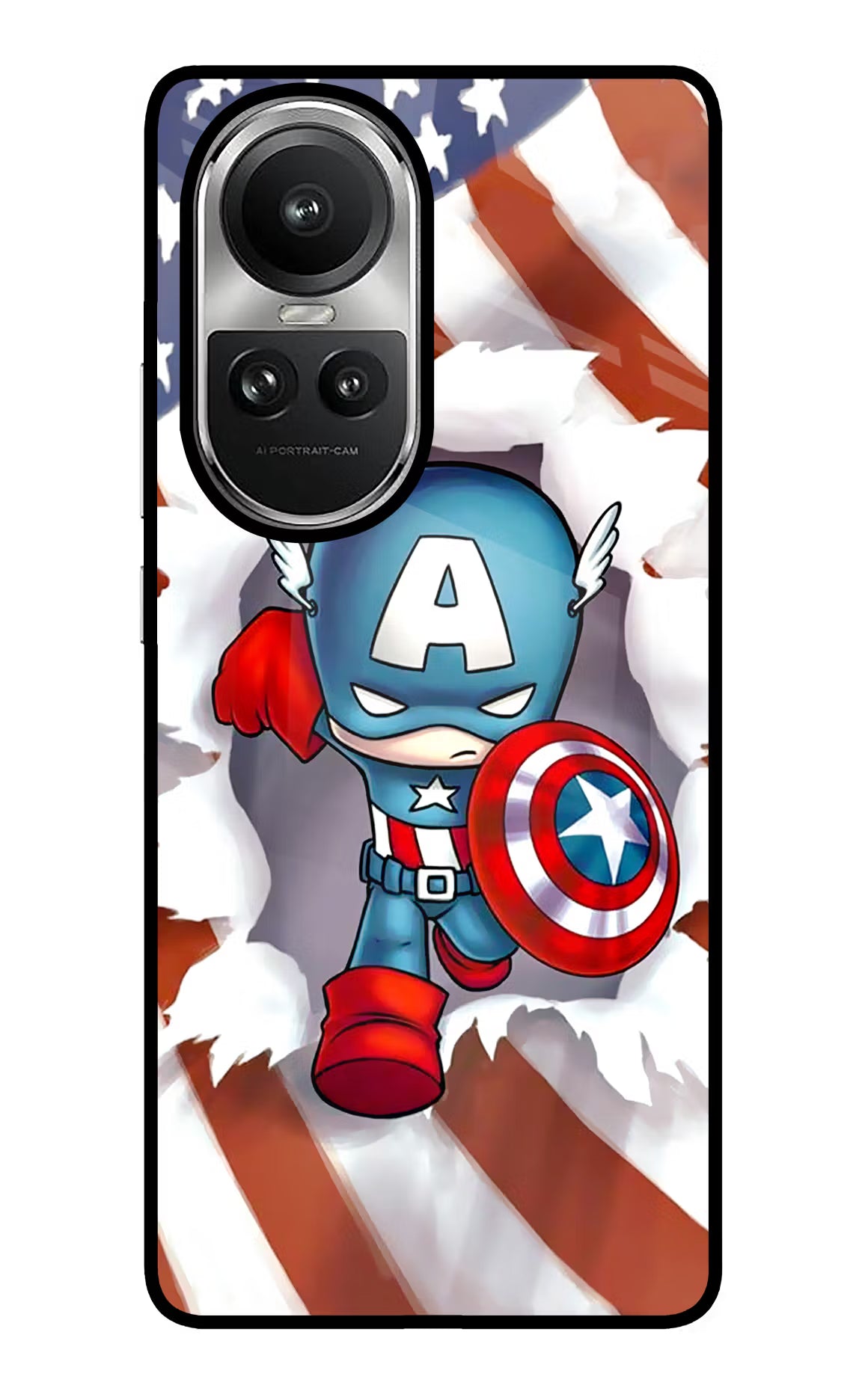 Captain America Oppo Reno10 5G/10 Pro 5G Back Cover - Captain America Oppo Reno10 5G/10 Pro 5G Glass Case Back Cover by Casekaro Captain America Oppo Reno10 5G/10 Pro 5G Glass Case Back Cover by Casekaro