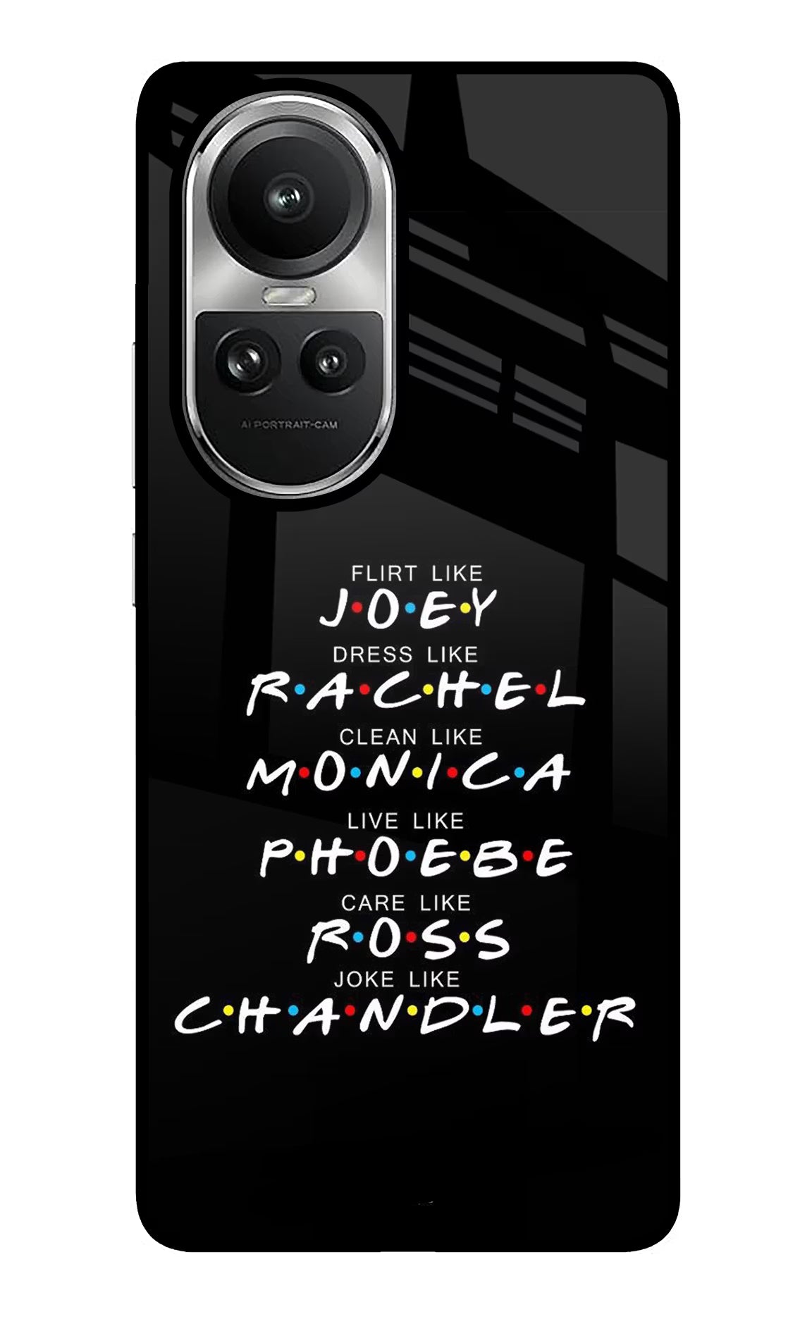 FRIENDS Character Oppo Reno10 5G/10 Pro 5G Back Cover - FRIENDS Character Oppo Reno10 5G/10 Pro 5G Glass Case Back Cover by Casekaro FRIENDS Character Oppo Reno10 5G/10 Pro 5G Glass Case Back Cover by Casekaro