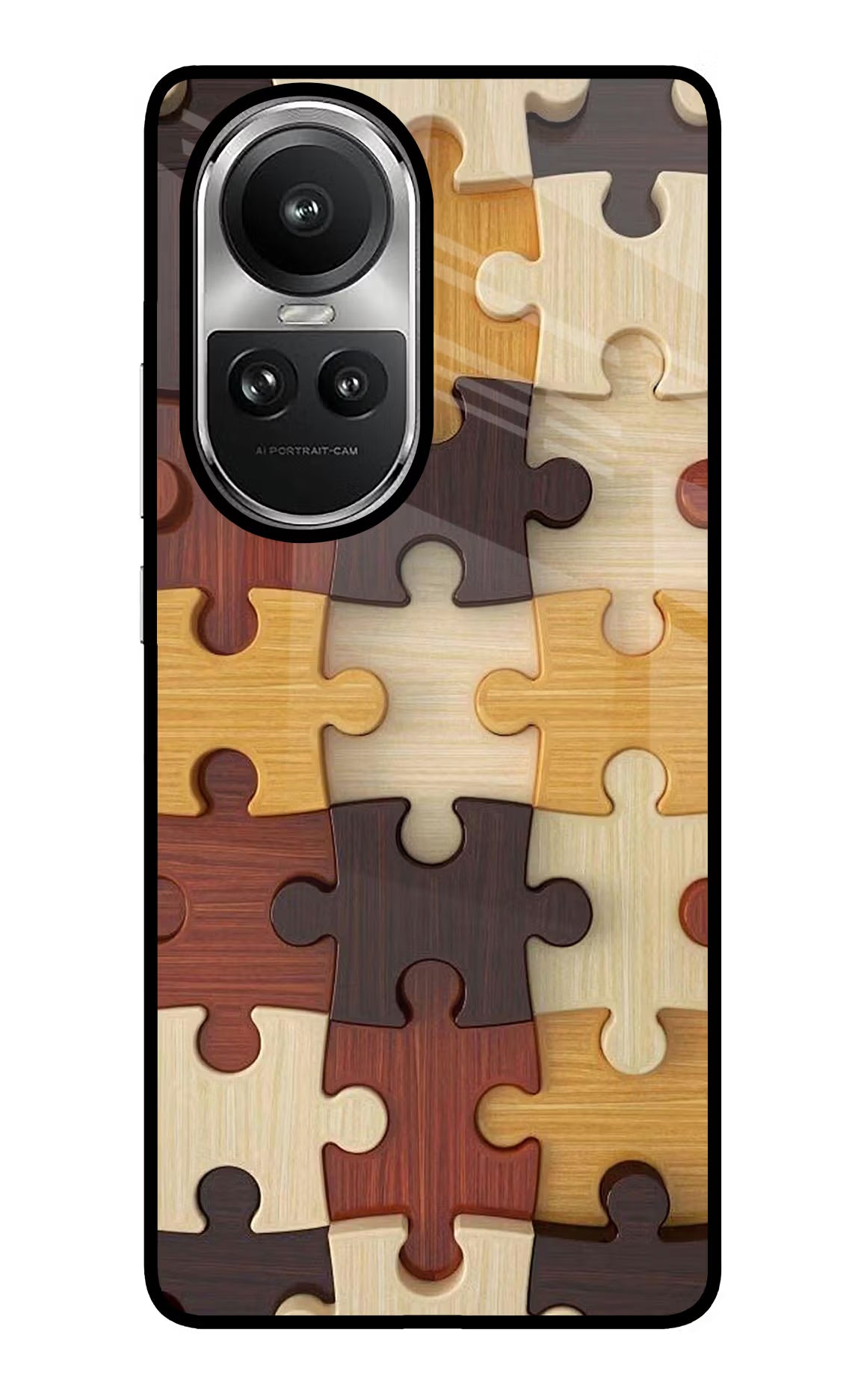Wooden Puzzle Oppo Reno10 5G/10 Pro 5G Back Cover - Wooden Puzzle Oppo Reno10 5G/10 Pro 5G Glass Case Back Cover by Casekaro Wooden Puzzle Oppo Reno10 5G/10 Pro 5G Glass Case Back Cover by Casekaro