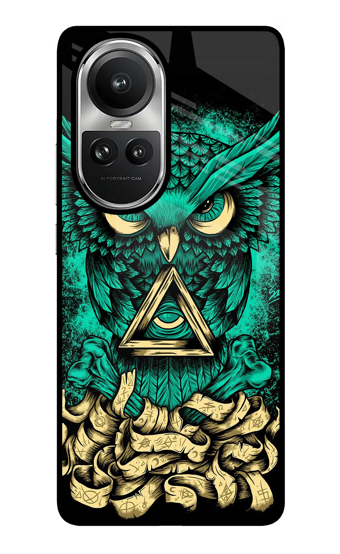 Green Owl Oppo Reno10 5G/10 Pro 5G Glass Case - Green Owl Oppo Reno10 5G/10 Pro 5G Glass Case Green Owl Oppo Reno10 5G/10 Pro 5G Glass Case
