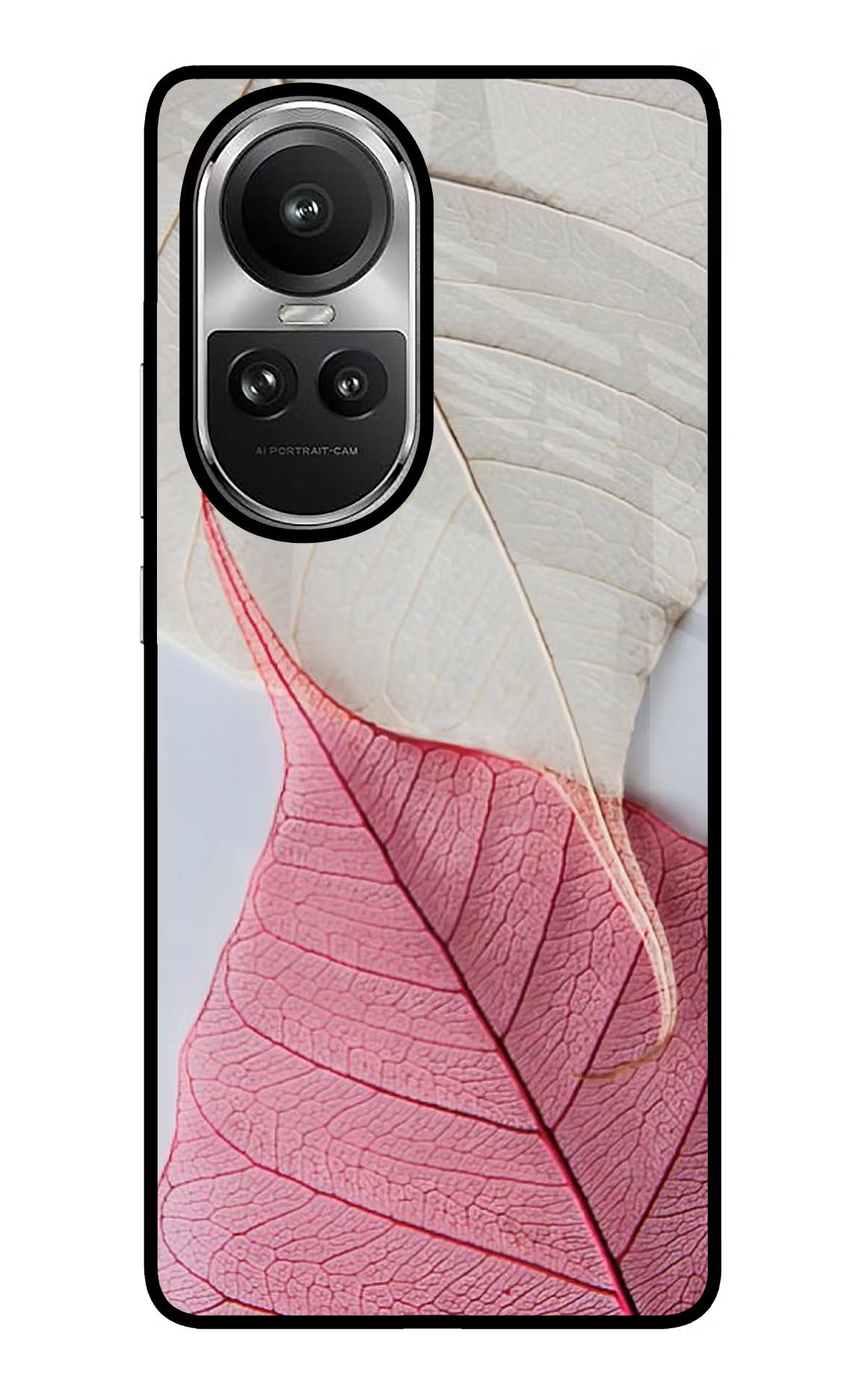 White Pink Leaf Oppo Reno10 5G/10 Pro 5G Back Cover - White Pink Leaf Oppo Reno10 5G/10 Pro 5G Glass Case Back Cover by Casekaro White Pink Leaf Oppo Reno10 5G/10 Pro 5G Glass Case Back Cover by Casekaro