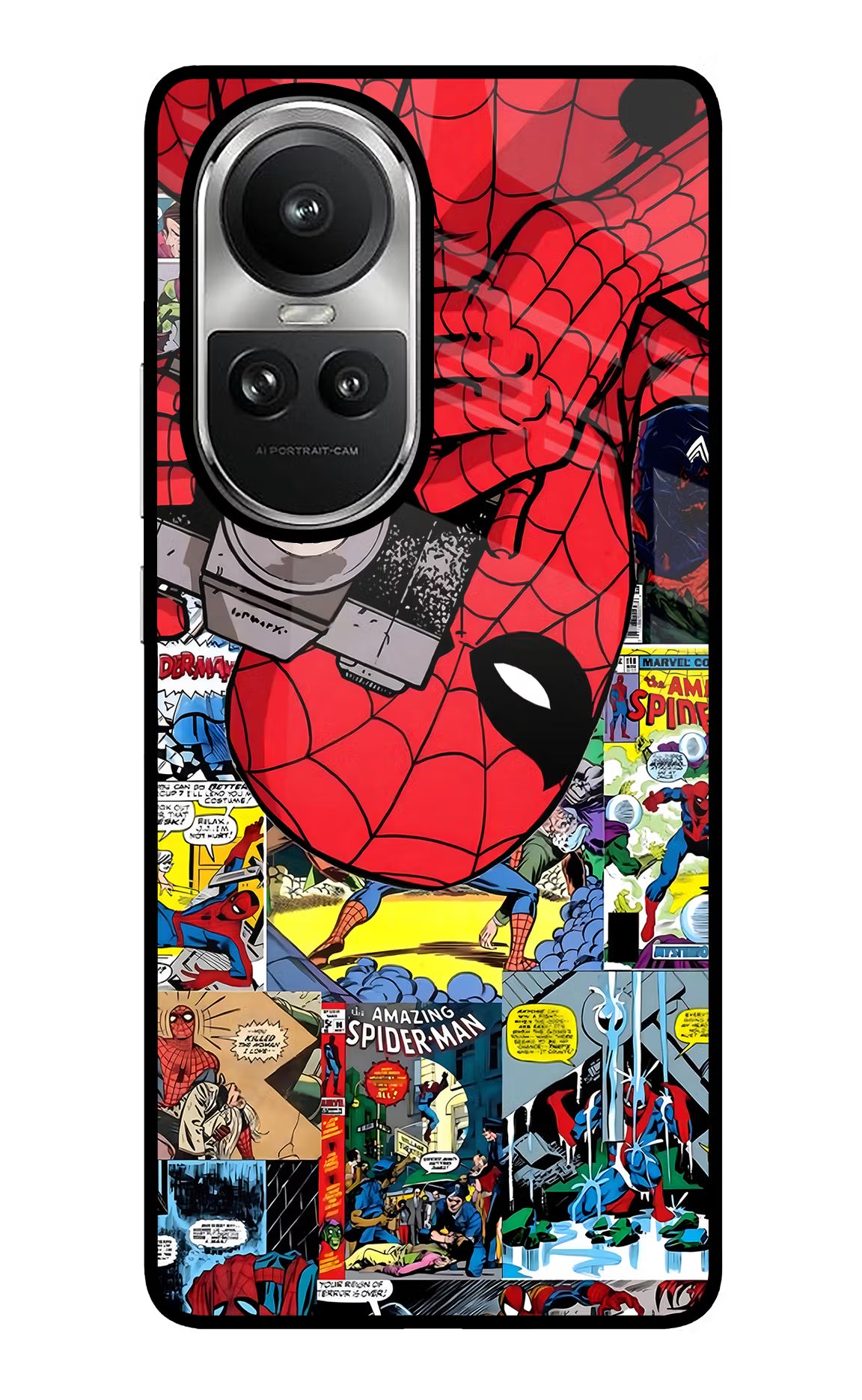 Spider Man Oppo Reno10 5G/10 Pro 5G Back Cover - Spider Man Oppo Reno10 5G/10 Pro 5G Glass Case Back Cover by Casekaro Spider Man Oppo Reno10 5G/10 Pro 5G Glass Case Back Cover by Casekaro
