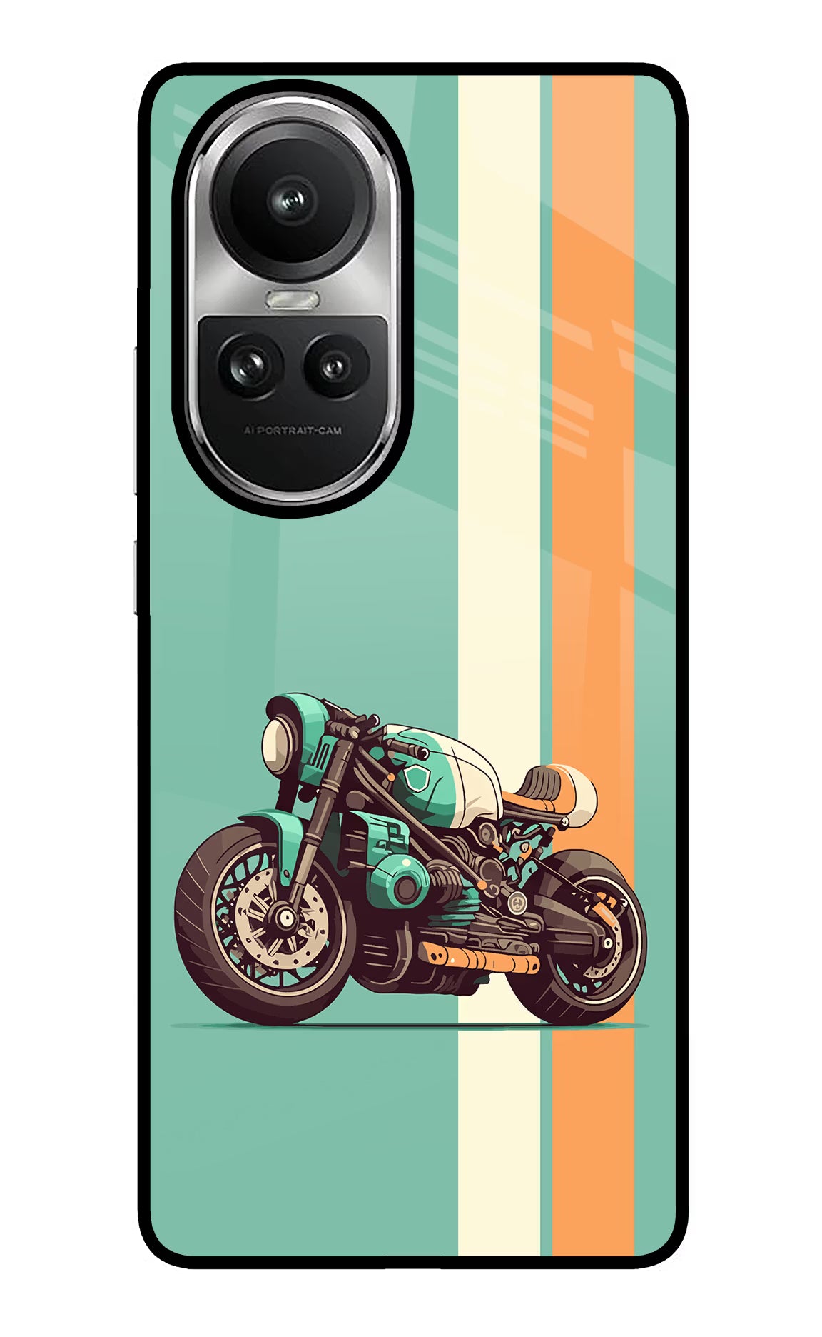 Striped Moto Drift Oppo Reno10 5G/10 Pro 5G Back Cover - Striped Moto Drift Oppo Reno10 5G/10 Pro 5G Glass Case Back Cover by Casekaro Striped Moto Drift Oppo Reno10 5G/10 Pro 5G Glass Case Back Cover by Casekaro