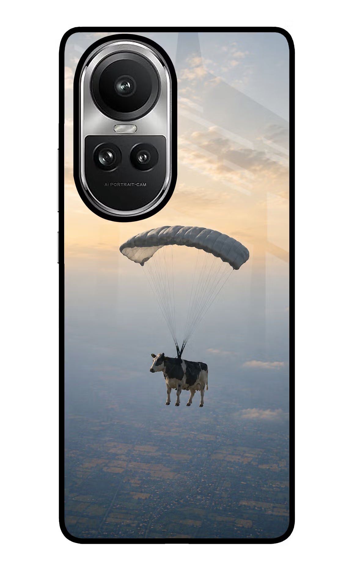 Skydiving Cow Oppo Reno10 5G/10 Pro 5G Glass Case - Skydiving Cow Oppo Reno10 5G/10 Pro 5G Glass Case Skydiving Cow Oppo Reno10 5G/10 Pro 5G Glass Case