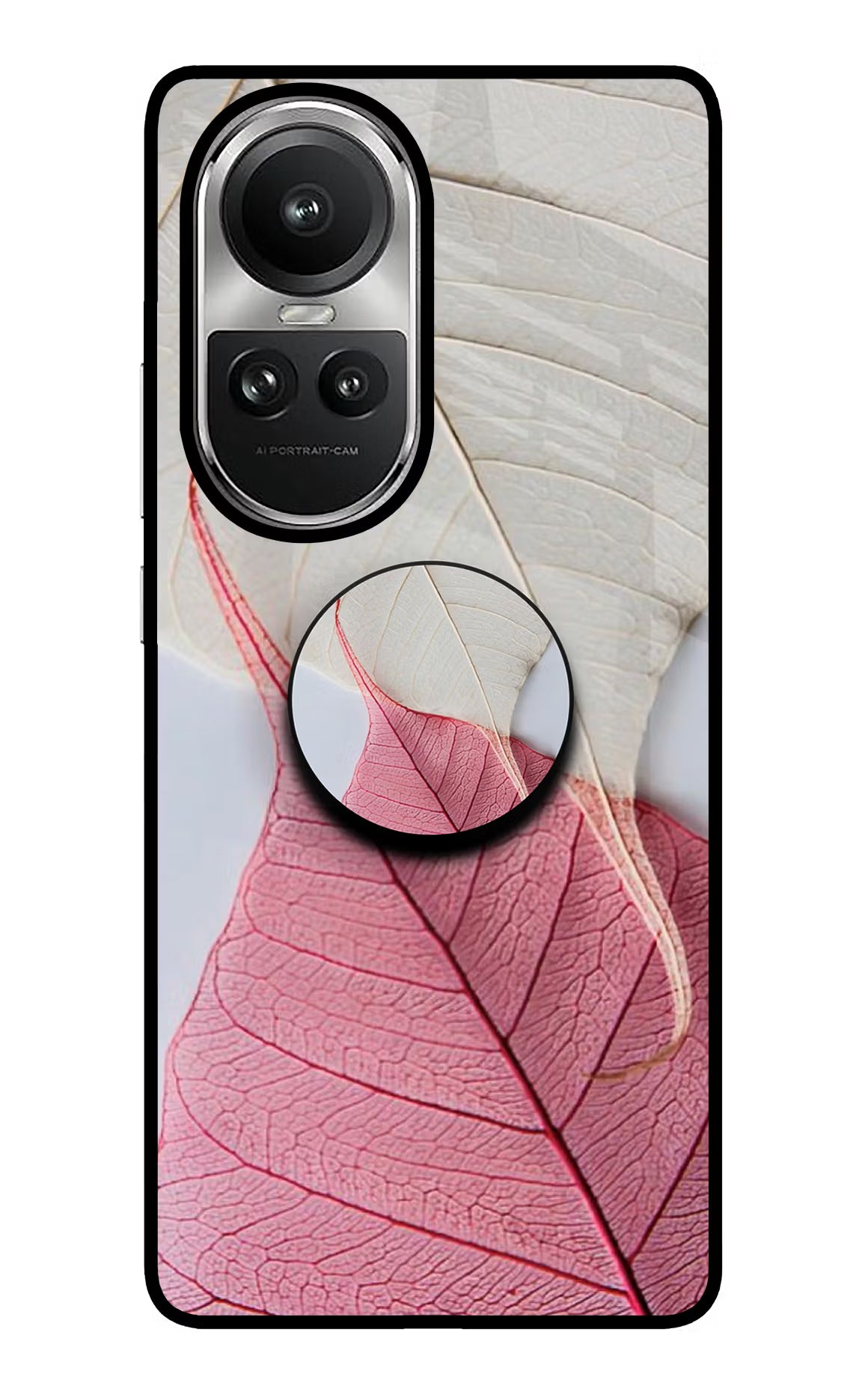White Pink Leaf Oppo Reno10 5G/10 Pro 5G Pop Case - White Pink Leaf Oppo Reno10 5G/10 Pro 5G Pop Case by Casekaro White Pink Leaf Oppo Reno10 5G/10 Pro 5G Pop Case by Casekaro