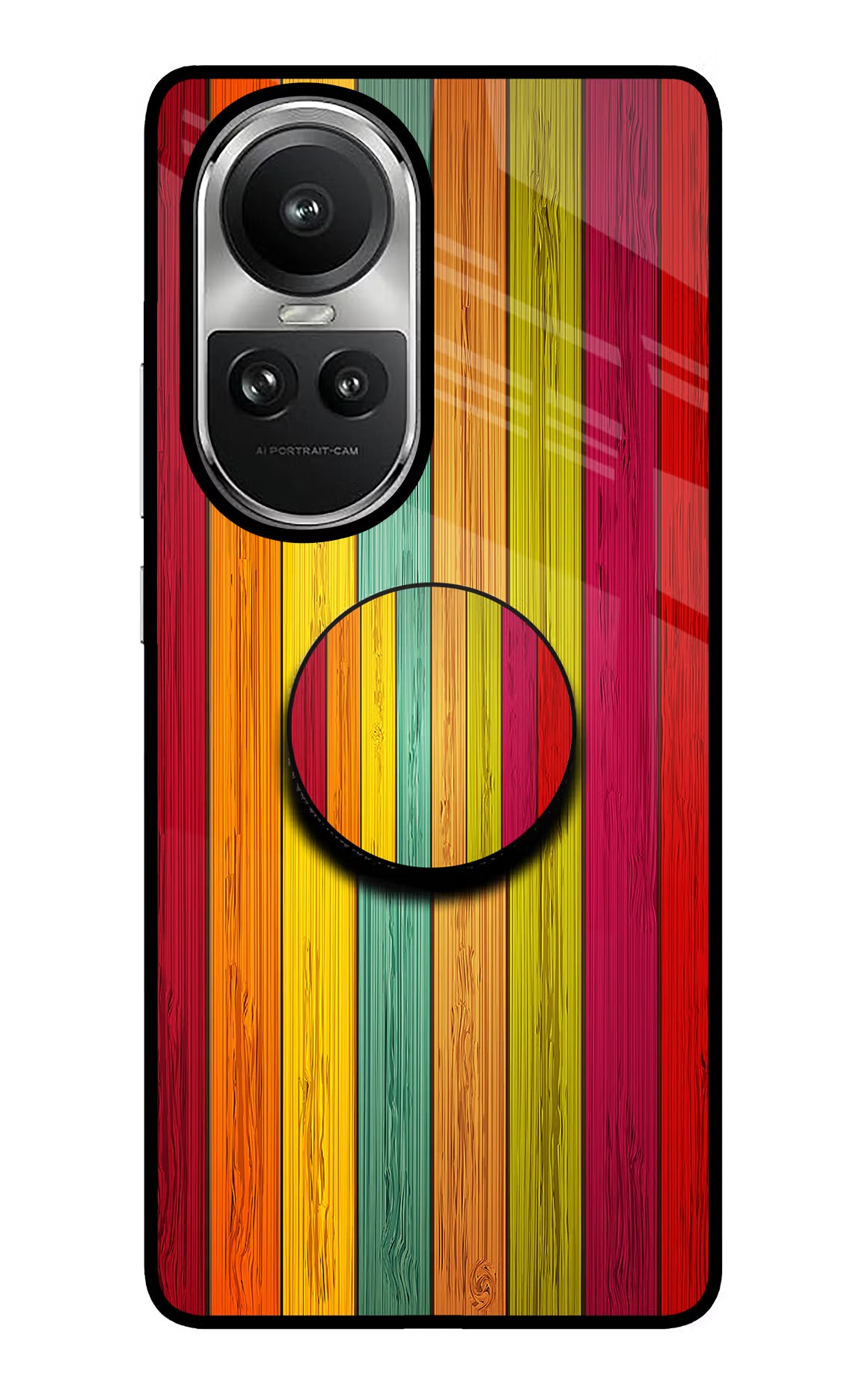 Multicolor Wooden Oppo Reno10 5G/10 Pro 5G Pop Case - Multicolor Wooden Oppo Reno10 5G/10 Pro 5G Pop Case by Casekaro Multicolor Wooden Oppo Reno10 5G/10 Pro 5G Pop Case by Casekaro
