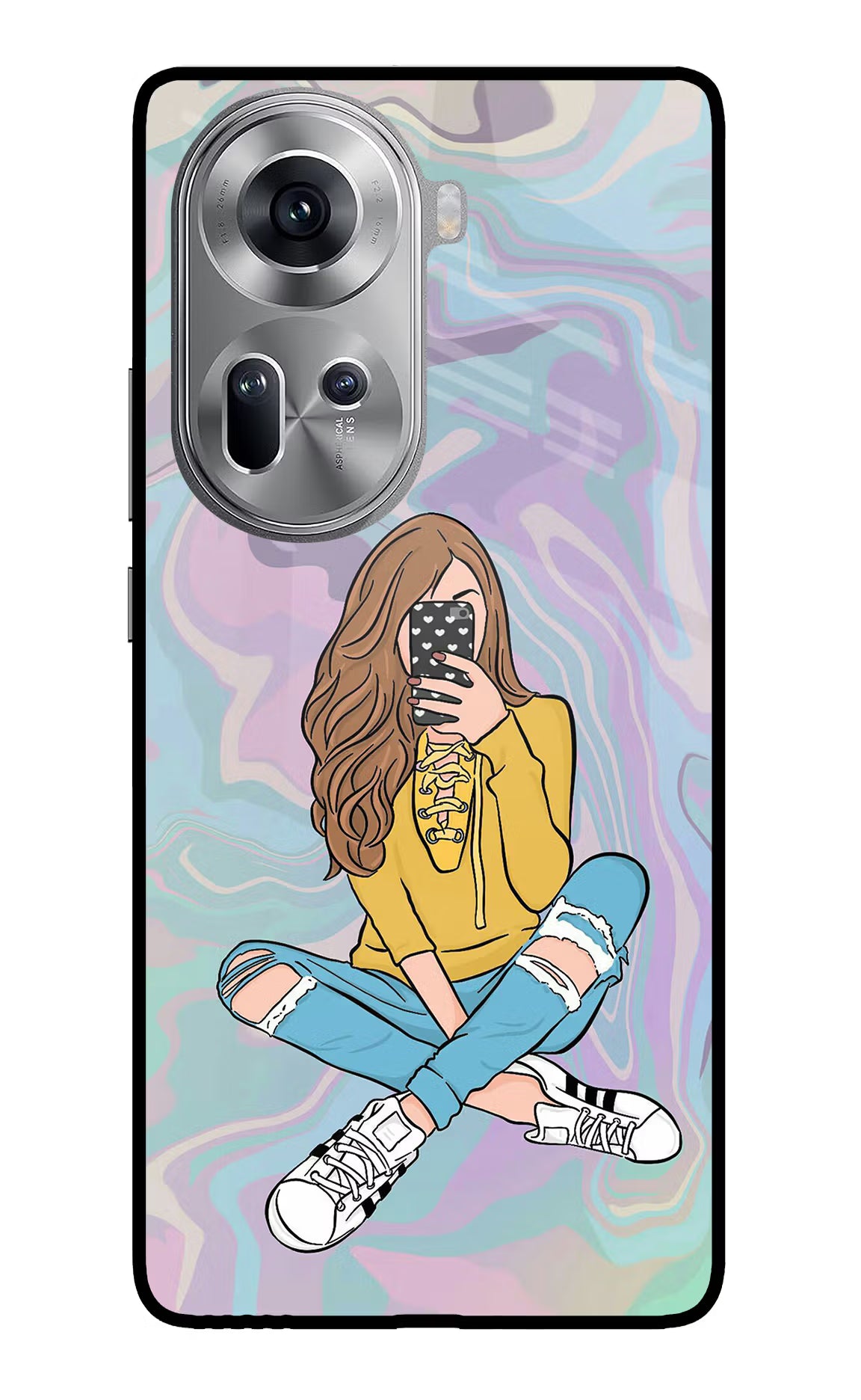 Selfie Girl Oppo Reno11 Glass Case - Selfie Girl Oppo Reno11 Glass Case Selfie Girl Oppo Reno11 Glass Case