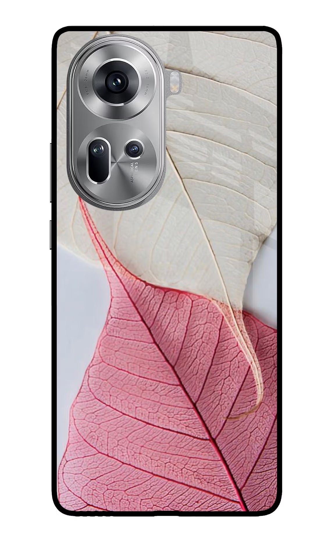 White Pink Leaf Oppo Reno11 Glass Case - White Pink Leaf Oppo Reno11 Glass Case White Pink Leaf Oppo Reno11 Glass Case