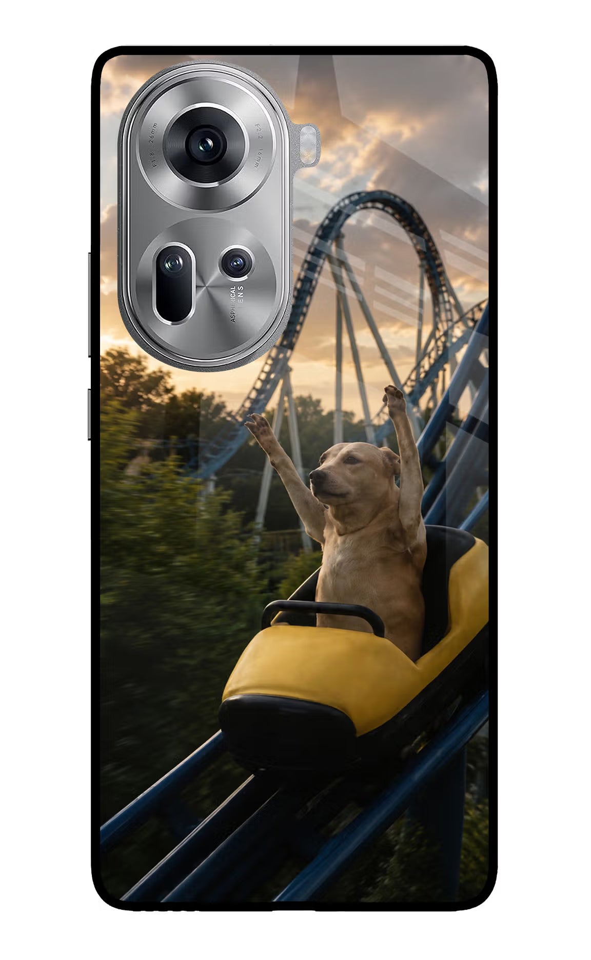 Rollercoaster Dog Oppo Reno11 Glass Case - Rollercoaster Dog Oppo Reno11 Glass Case Rollercoaster Dog Oppo Reno11 Glass Case