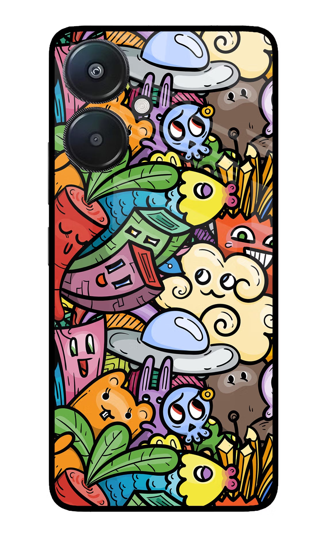 Veggie Doodle Redmi 13C 5G Glass Case - Veggie Doodle Redmi 13C 5G Glass Case Veggie Doodle Redmi 13C 5G Glass Case