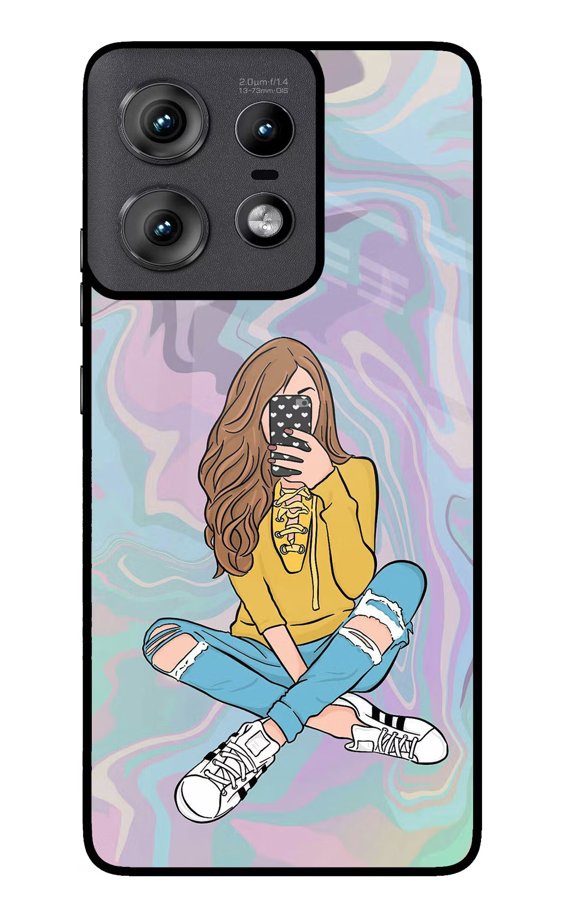Selfie Girl Moto Edge 50 Pro 5G Back Cover - Selfie Girl Moto Edge 50 Pro 5G Glass Case Back Cover by Casekaro Selfie Girl Moto Edge 50 Pro 5G Glass Case Back Cover by Casekaro