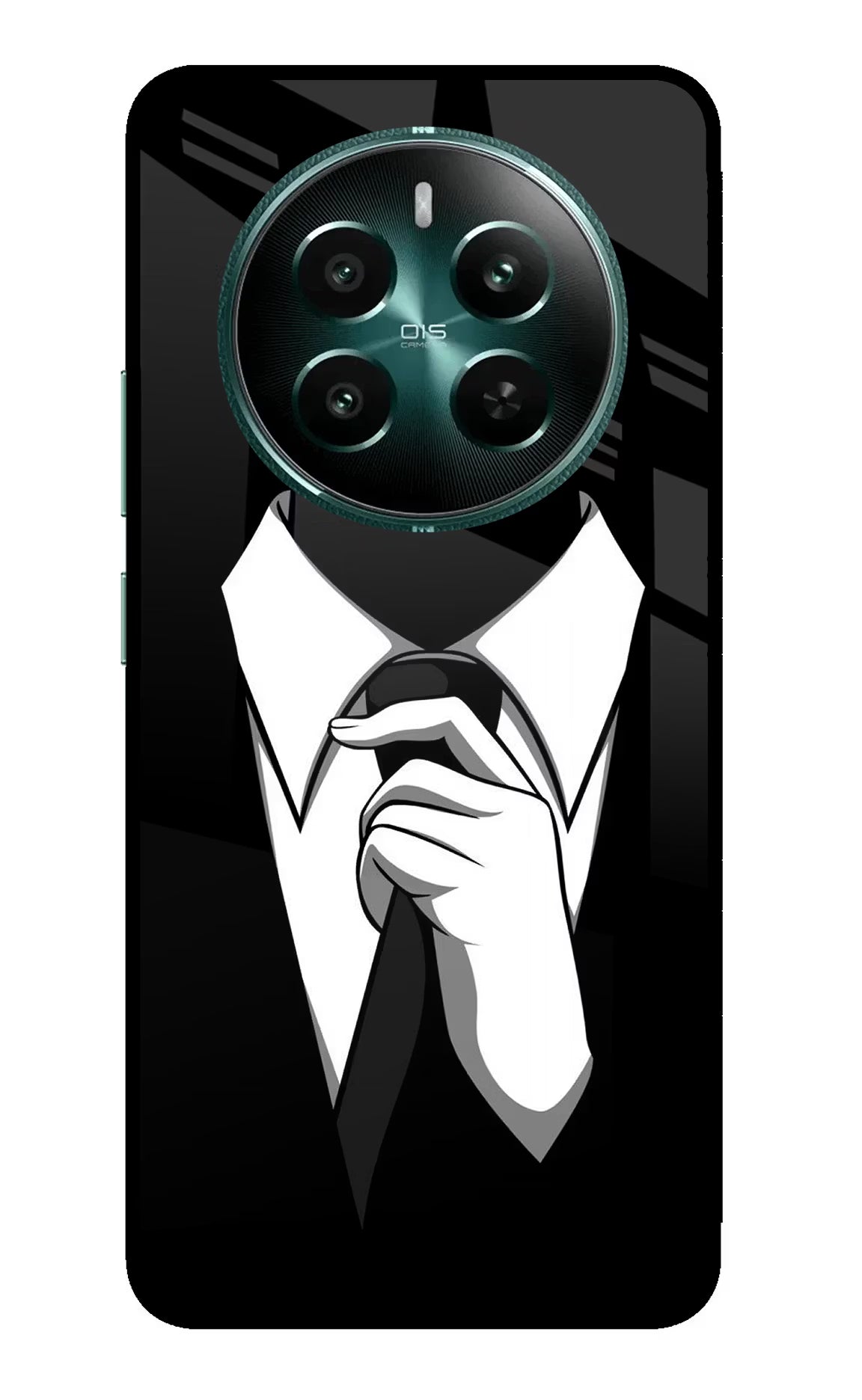 Black Tie Realme 12+ 5G Back Cover - Black Tie Realme 12+ 5G Glass Case Back Cover by Casekaro Black Tie Realme 12+ 5G Glass Case Back Cover by Casekaro