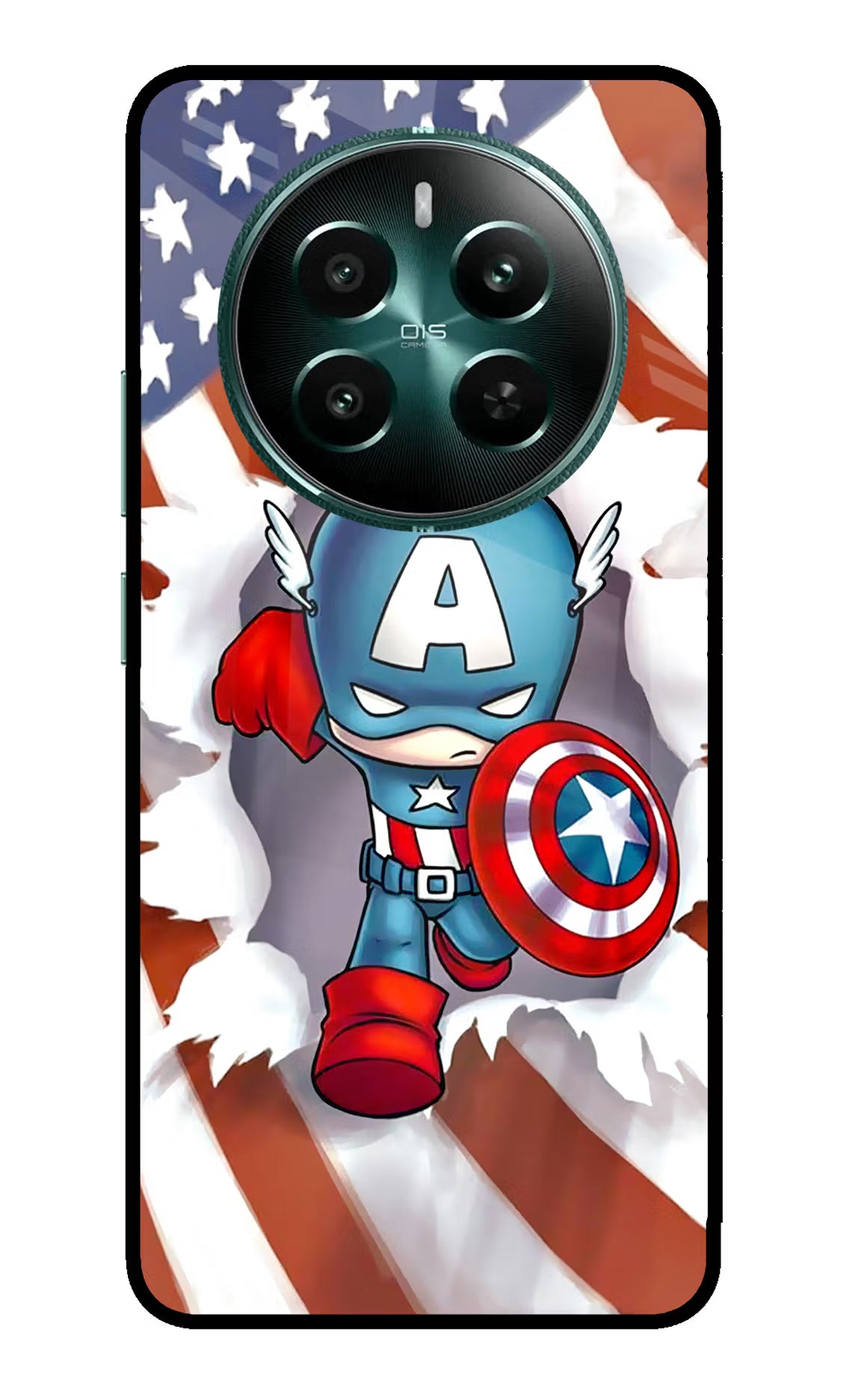 Captain America Realme 12+ 5G Back Cover - Captain America Realme 12+ 5G Glass Case Back Cover by Casekaro Captain America Realme 12+ 5G Glass Case Back Cover by Casekaro