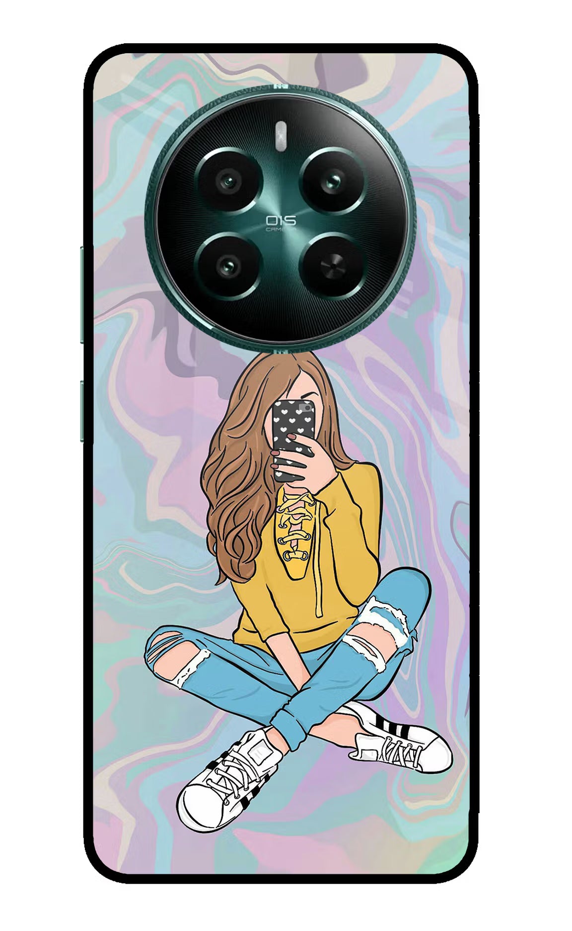 Selfie Girl Realme 12+ 5G Back Cover - Selfie Girl Realme 12+ 5G Glass Case Back Cover by Casekaro Selfie Girl Realme 12+ 5G Glass Case Back Cover by Casekaro