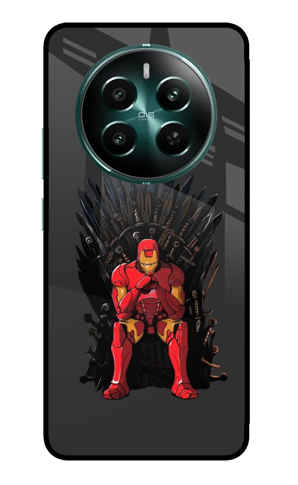 Ironman Throne Realme 12+ 5G Back Cover - Ironman Throne Realme 12+ 5G Glass Case Back Cover by Casekaro Ironman Throne Realme 12+ 5G Glass Case Back Cover by Casekaro