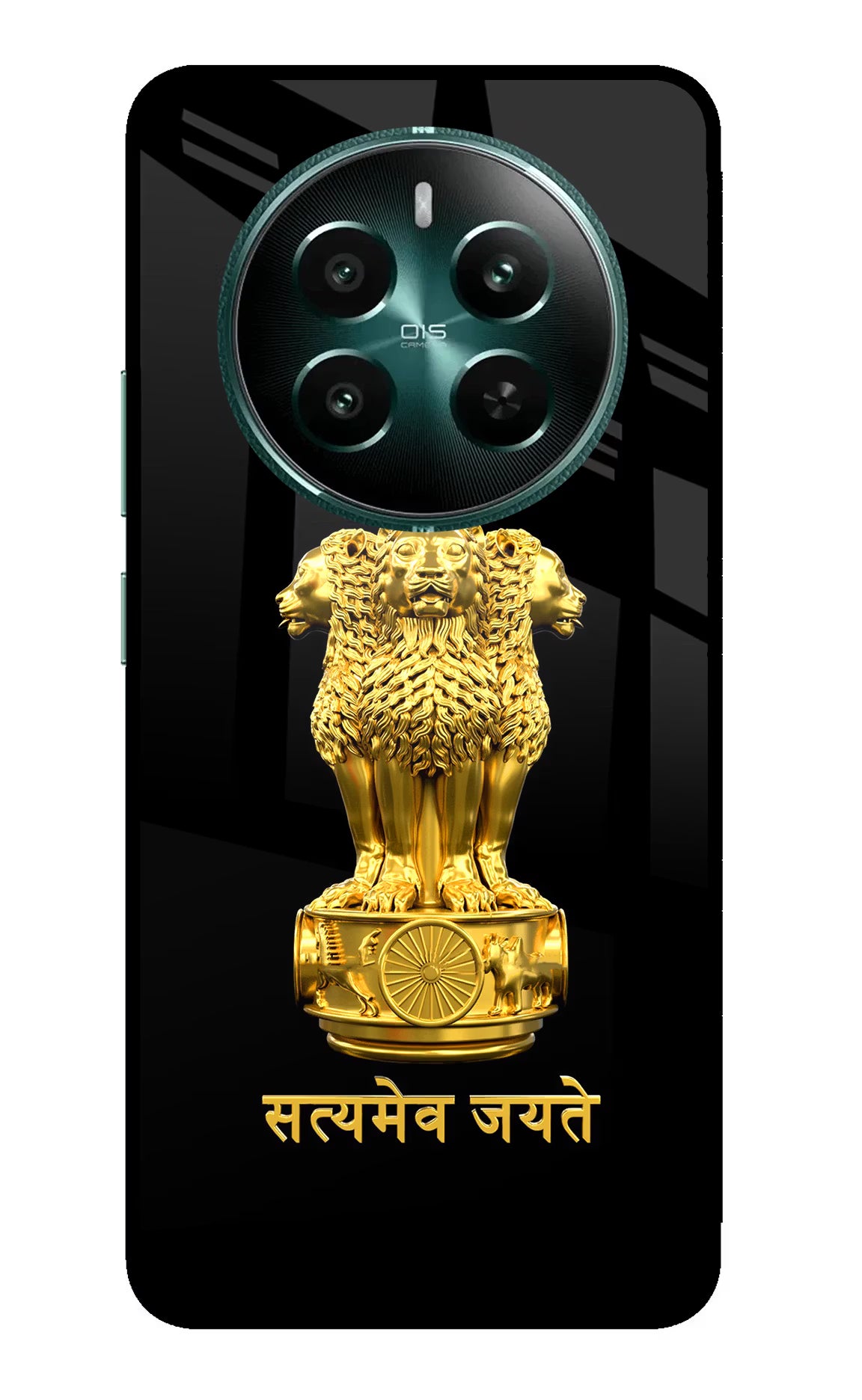 Satyamev Jayate Golden Realme 12+ 5G Back Cover - Satyamev Jayate Golden Realme 12+ 5G Glass Case Back Cover by Casekaro Satyamev Jayate Golden Realme 12+ 5G Glass Case Back Cover by Casekaro