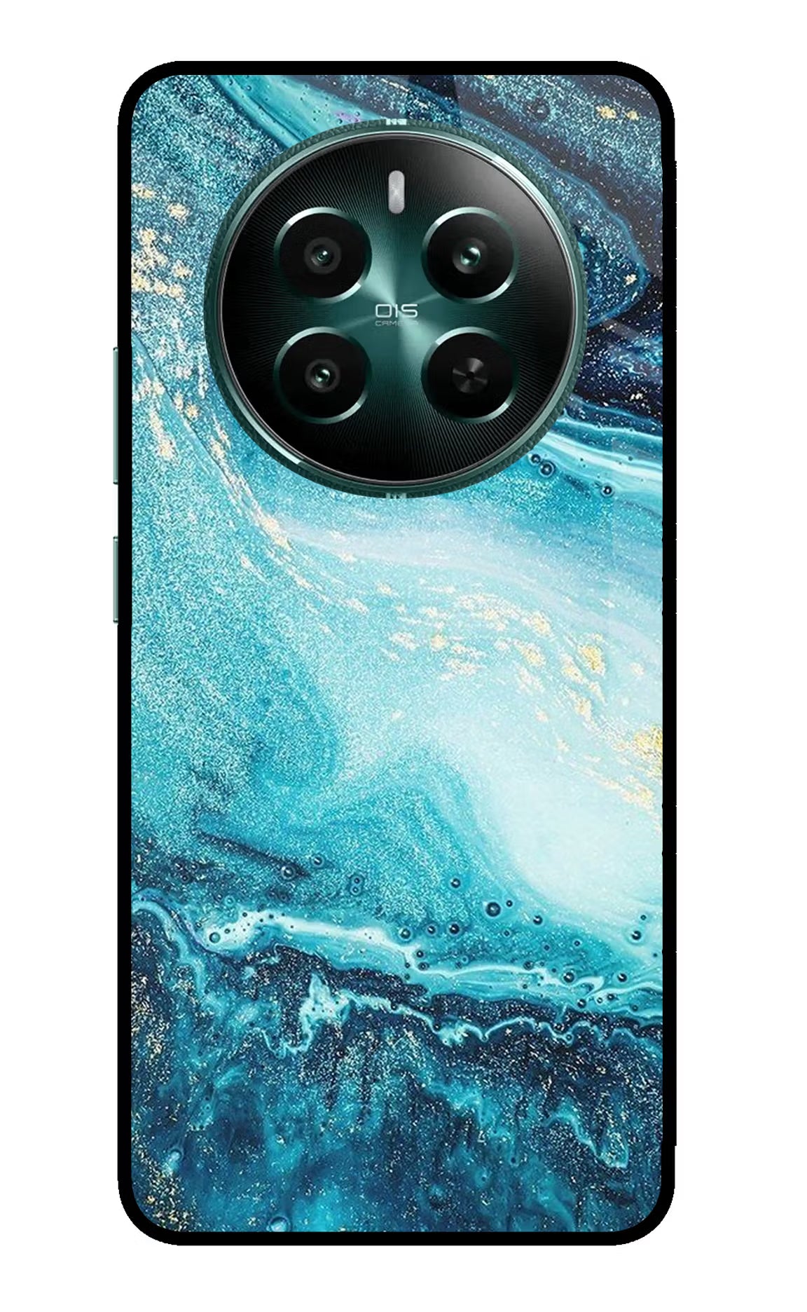 Blue Glitter Marble Realme 12+ 5G Glass Case - Blue Glitter Marble Realme 12+ 5G Glass Case Blue Glitter Marble Realme 12+ 5G Glass Case