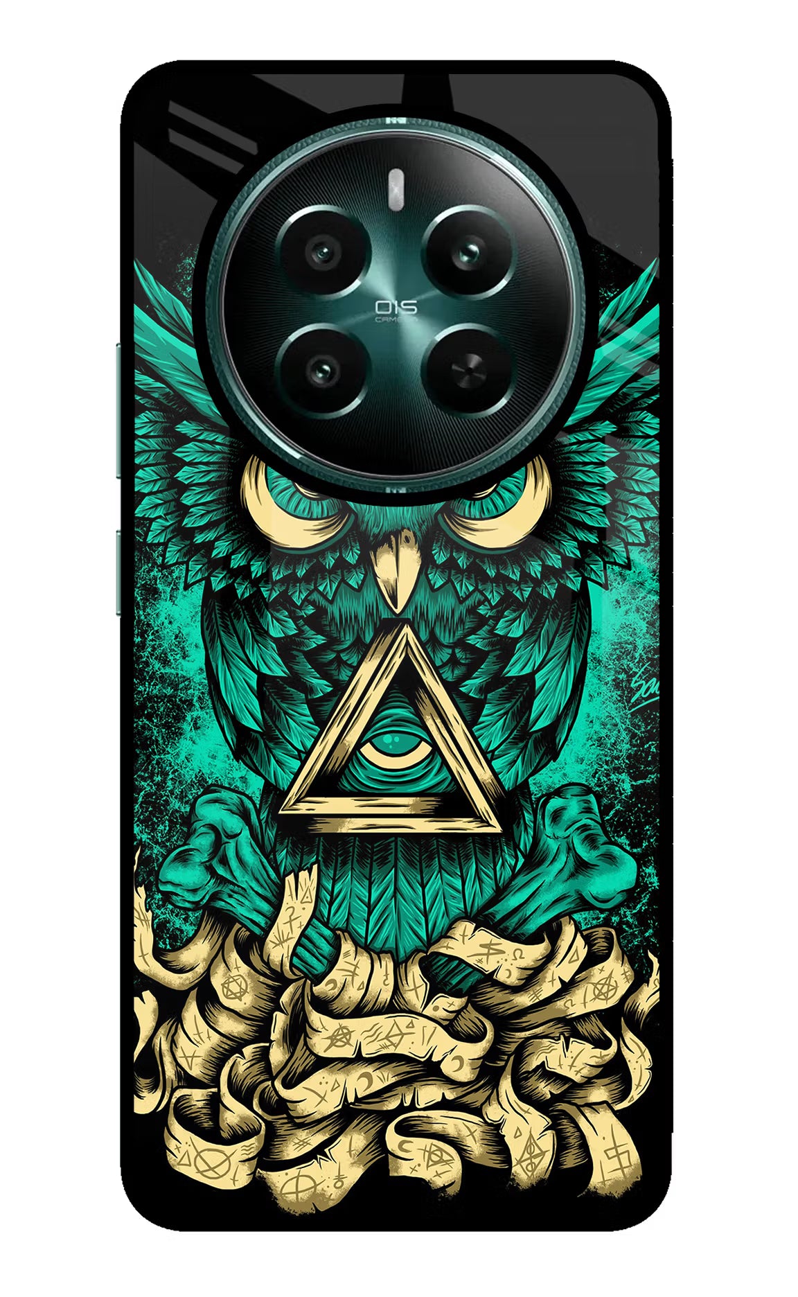 Green Owl Realme P1 5G Back Cover - Green Owl Realme P1 5G Glass Case Back Cover by Casekaro Green Owl Realme P1 5G Glass Case Back Cover by Casekaro