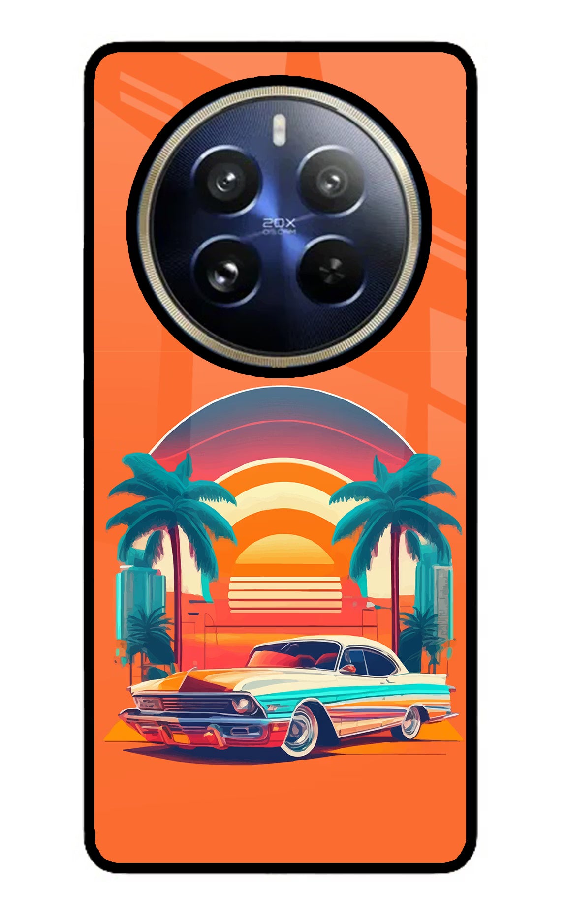 Palm Drive 80s Realme P1 Pro 5G Back Cover - Palm Drive 80s Realme P1 Pro 5G Glass Case Back Cover by Casekaro Palm Drive 80s Realme P1 Pro 5G Glass Case Back Cover by Casekaro