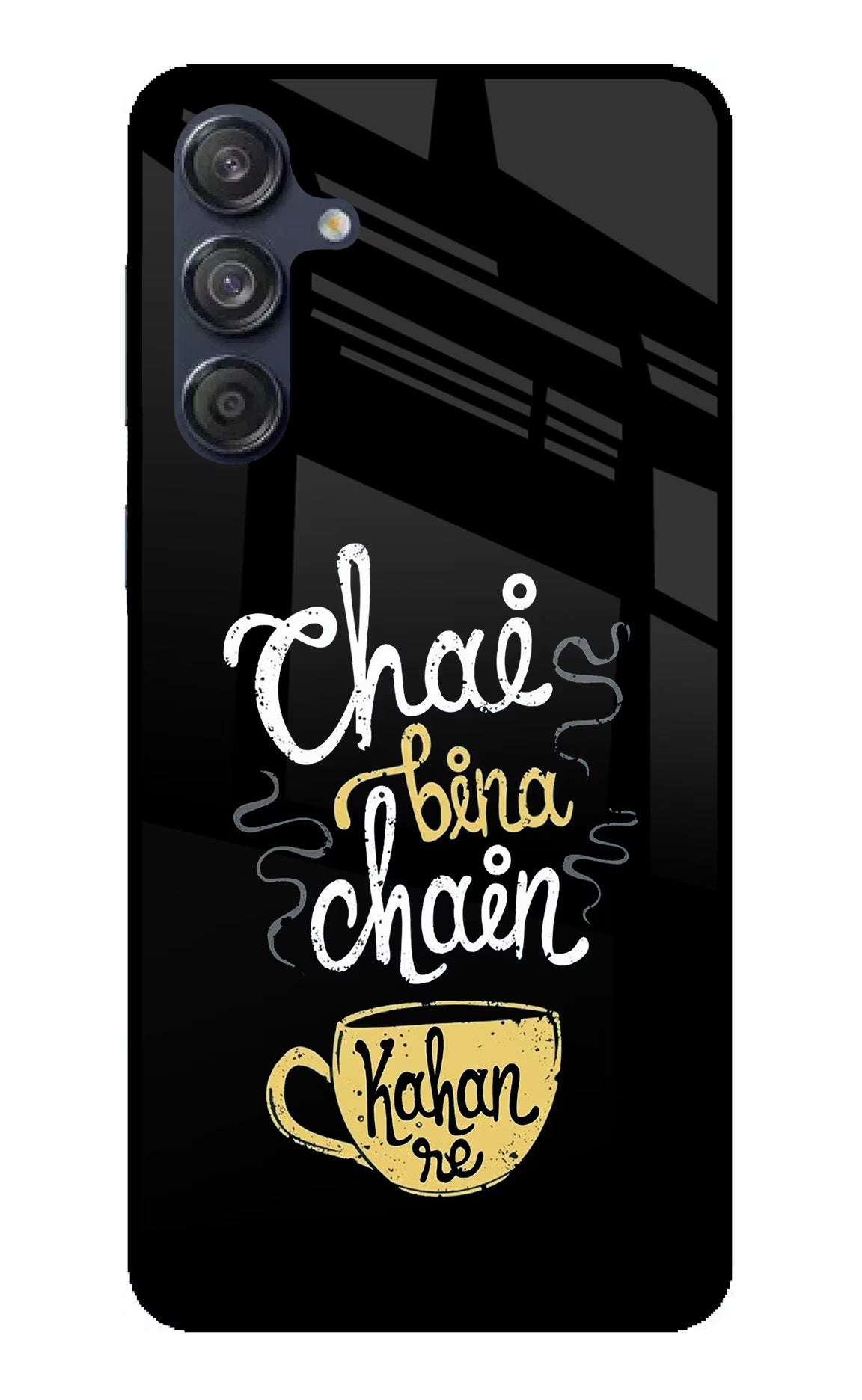 Chai Bina Chain Kaha Re Samsung M55 5G Back Cover - Chai Bina Chain Kaha Re Samsung M55 5G Glass Case Back Cover by Casekaro Chai Bina Chain Kaha Re Samsung M55 5G Glass Case Back Cover by Casekaro