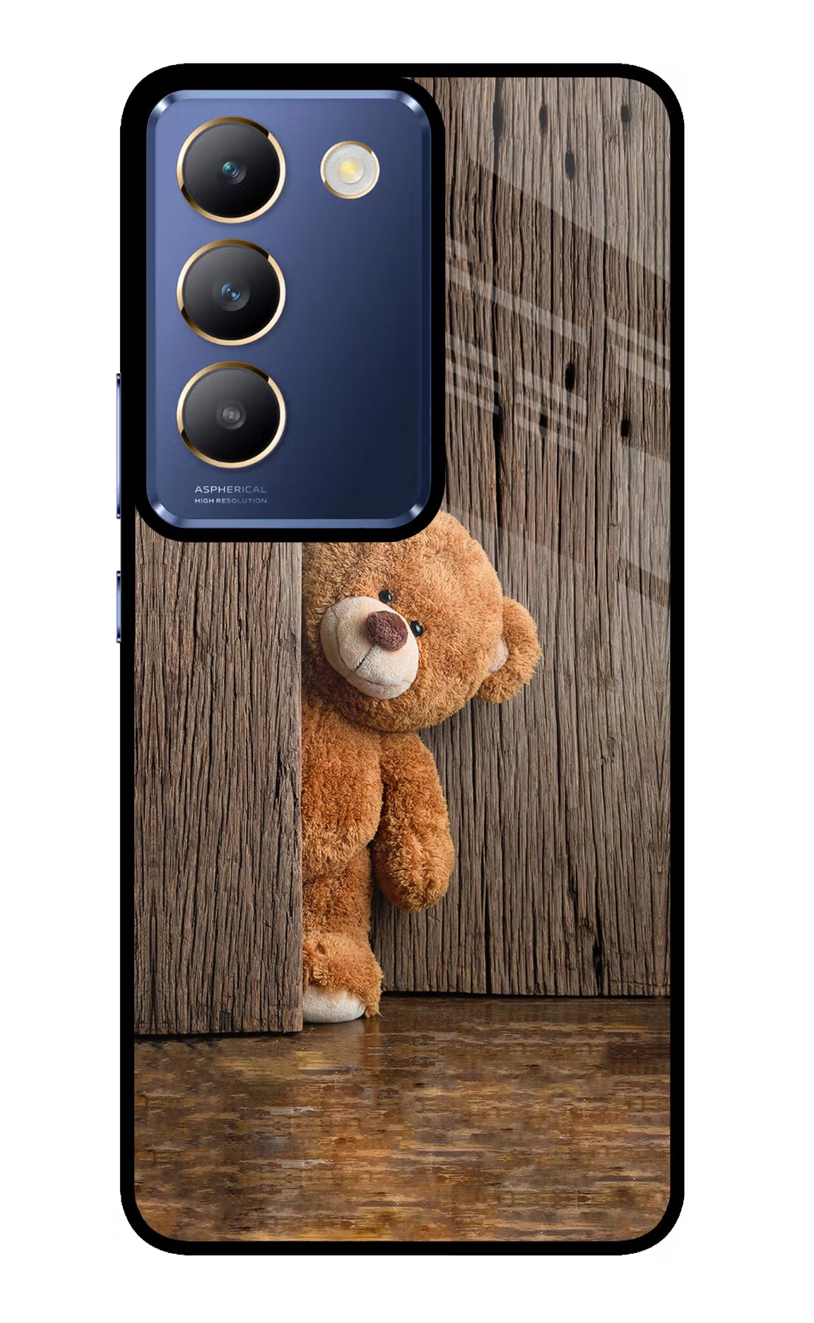 Teddy Wooden Vivo Y200E 5G/T3 5G Glass Case - Teddy Wooden Vivo Y200E 5G/T3 5G Glass Case Teddy Wooden Vivo Y200E 5G/T3 5G Glass Case