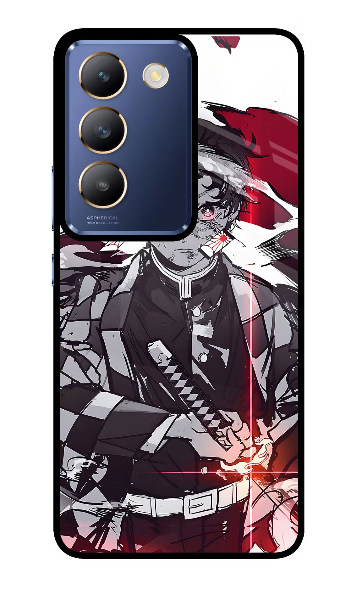 Demon Slayer Vivo Y200E 5G/T3 5G Glass Case - Demon Slayer Vivo Y200E 5G/T3 5G Glass Case Demon Slayer Vivo Y200E 5G/T3 5G Glass Case