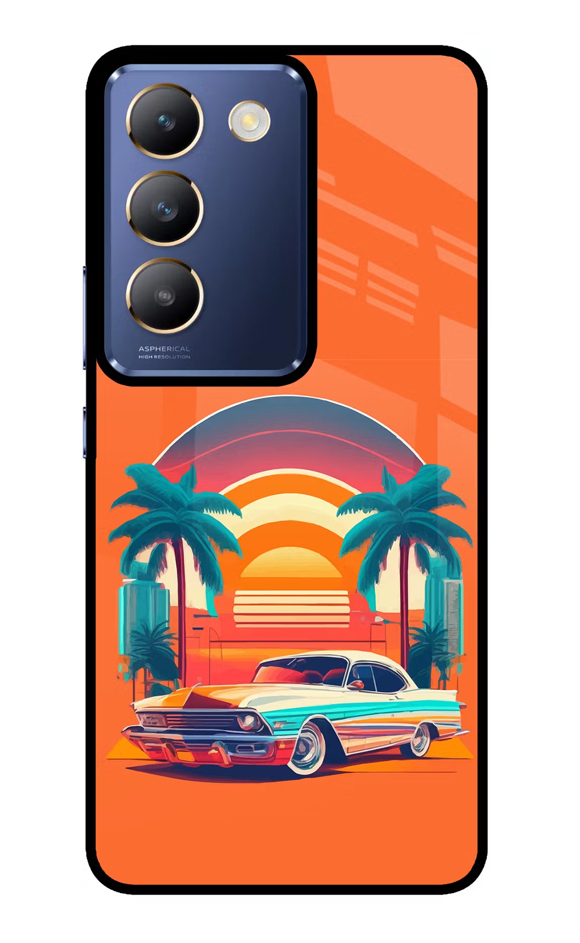 Palm Drive 80s Vivo Y200E 5G/T3 5G Glass Case - Palm Drive 80s Vivo Y200E 5G/T3 5G Glass Case Palm Drive 80s Vivo Y200E 5G/T3 5G Glass Case