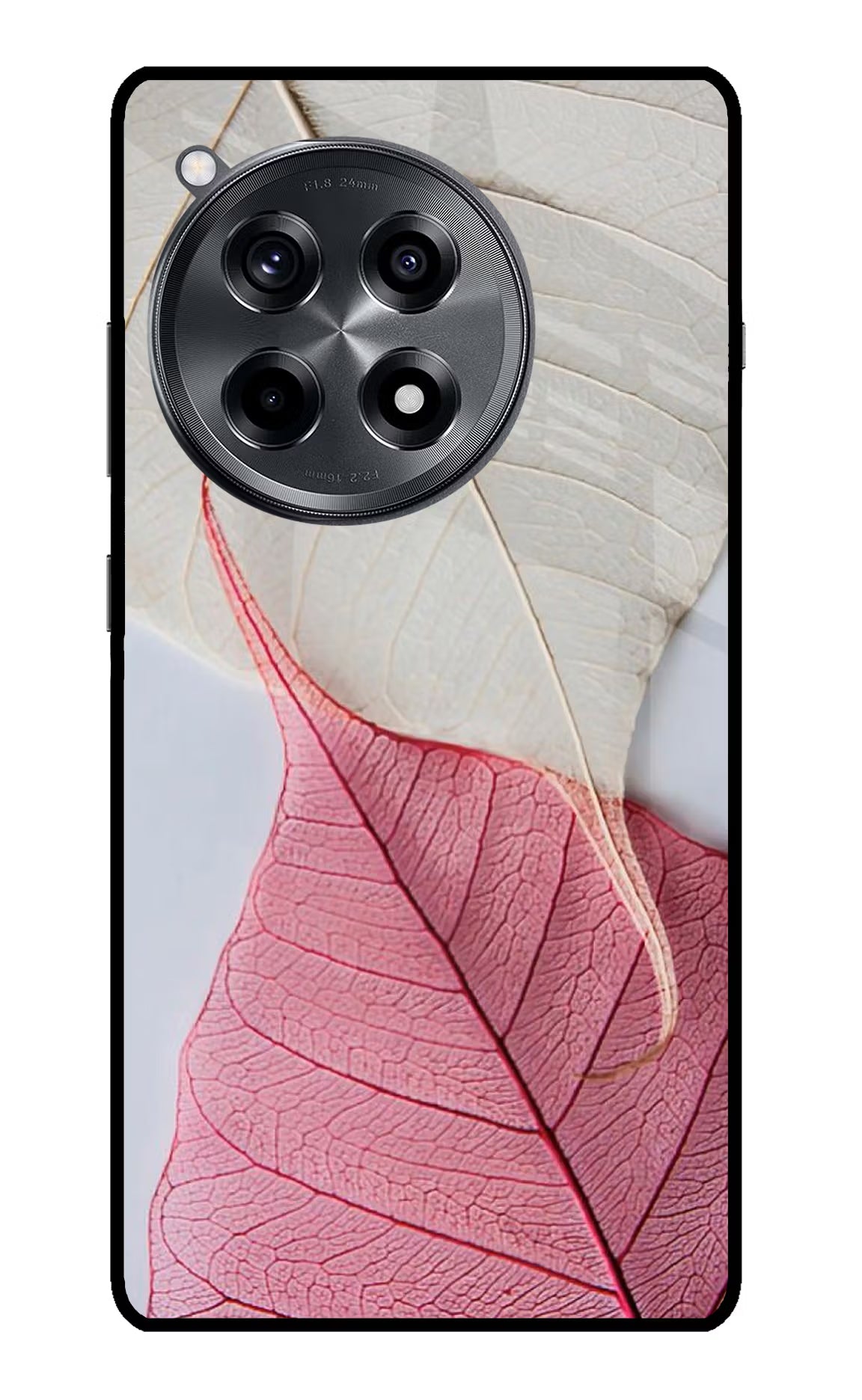 White Pink Leaf OnePlus 12R Glass Case - White Pink Leaf OnePlus 12R Glass Case White Pink Leaf OnePlus 12R Glass Case