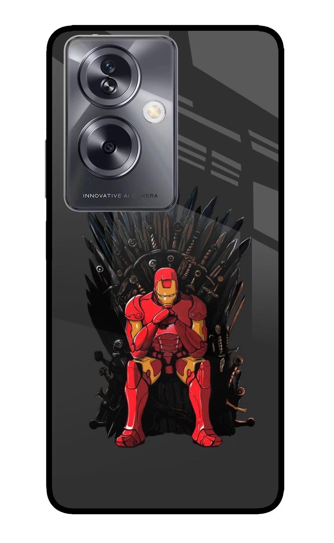 Ironman Throne Oppo A79 5G Glass Case - Ironman Throne Oppo A79 5G Glass Case Ironman Throne Oppo A79 5G Glass Case