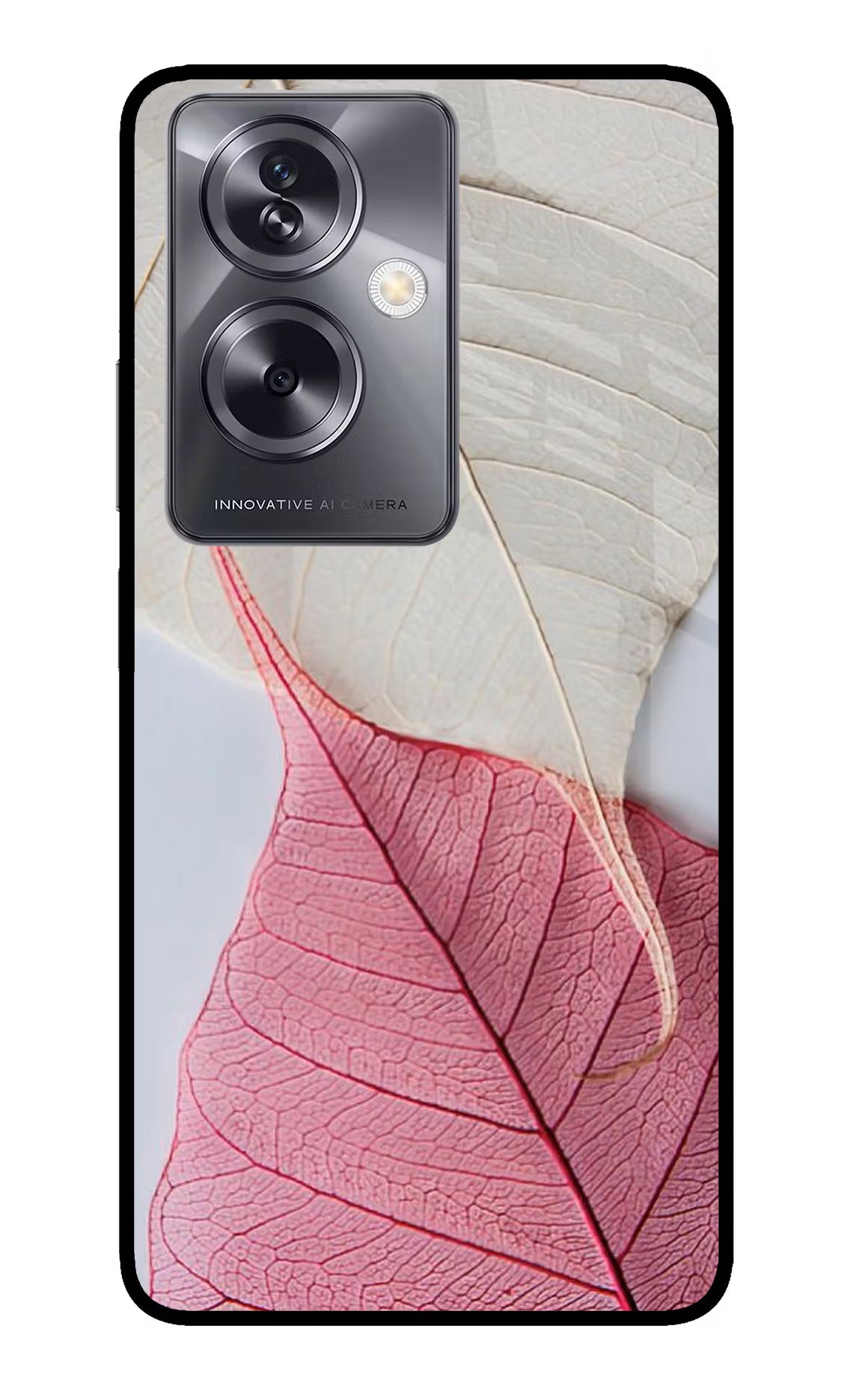 White Pink Leaf Oppo A79 5G Glass Case - White Pink Leaf Oppo A79 5G Glass Case White Pink Leaf Oppo A79 5G Glass Case