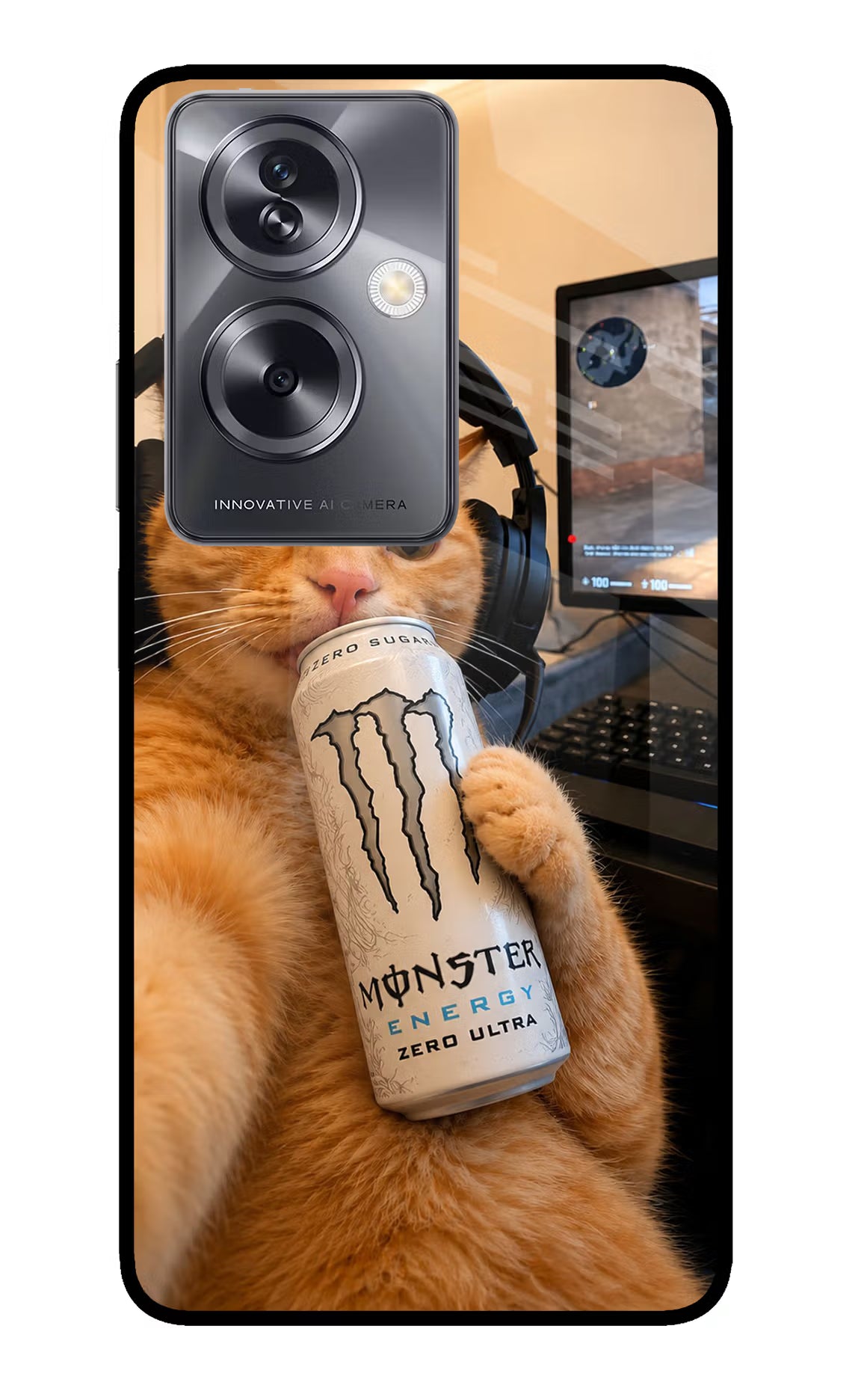 Gamer Cat Energy Oppo A79 5G Glass Case - Gamer Cat Energy Oppo A79 5G Glass Case Gamer Cat Energy Oppo A79 5G Glass Case