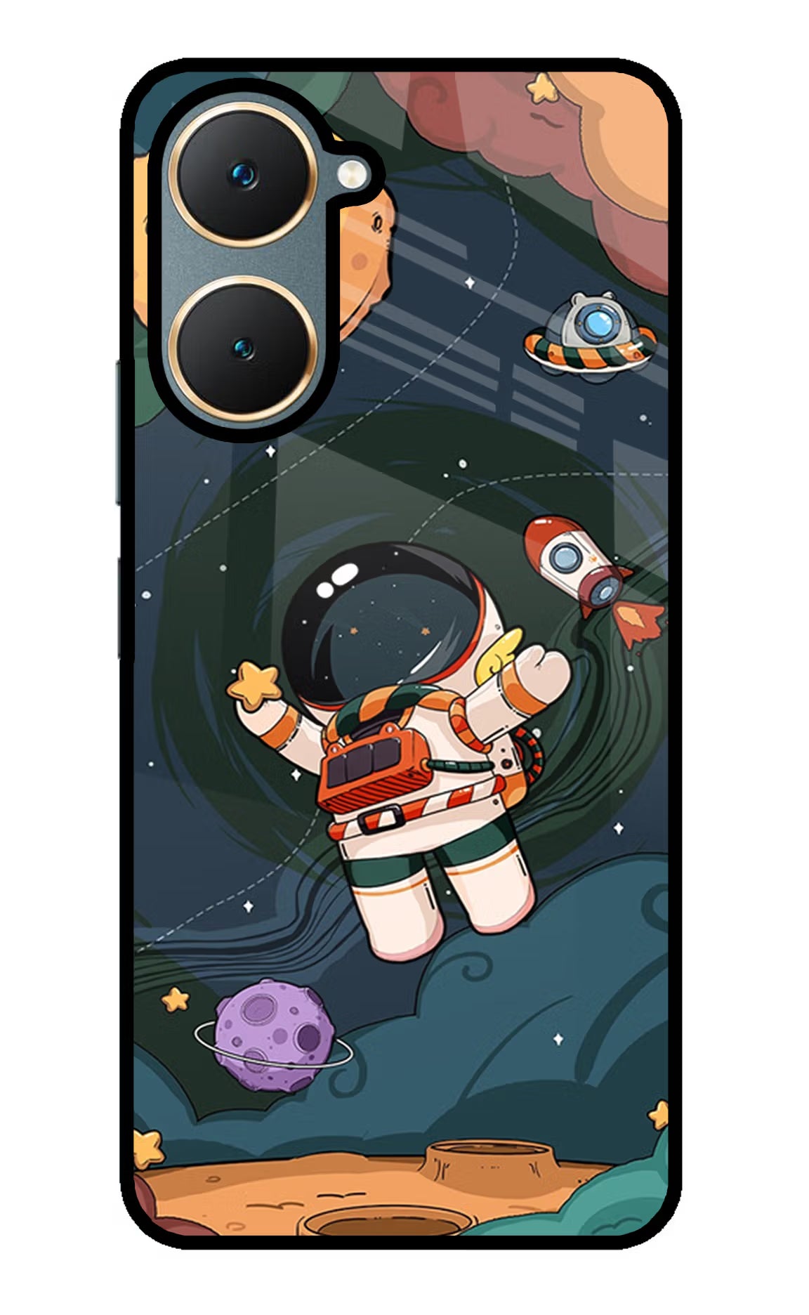 Cartoon Astronaut Vivo Y18/Y18e Glass Case - Cartoon Astronaut Vivo Y18/Y18e Glass Case Cartoon Astronaut Vivo Y18/Y18e Glass Case