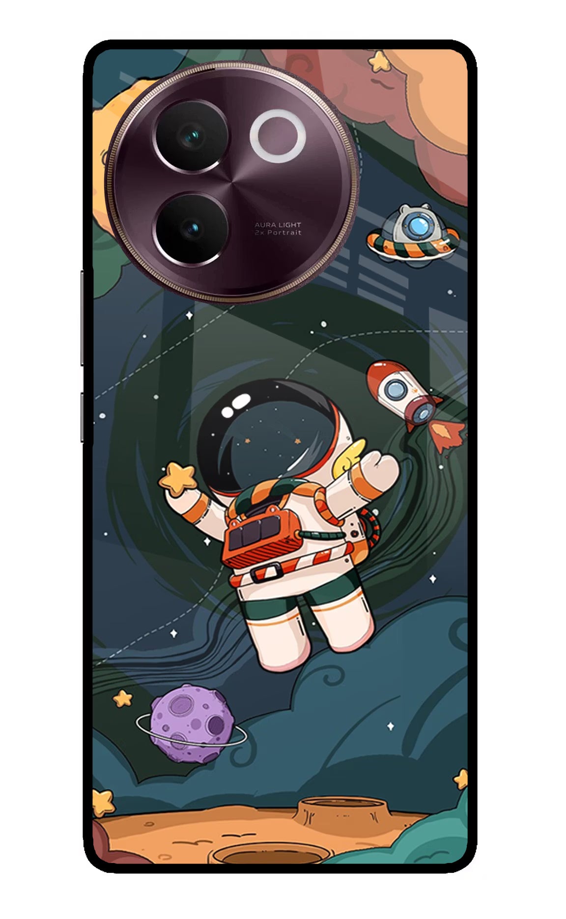 Cartoon Astronaut Vivo V30e Glass Case - Cartoon Astronaut Vivo V30e Glass Case Cartoon Astronaut Vivo V30e Glass Case