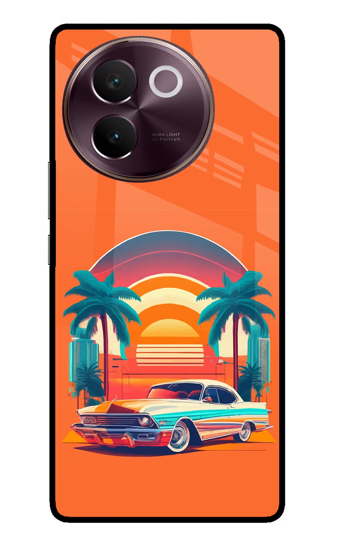 Palm Drive 80s Vivo V30e Glass Case - Palm Drive 80s Vivo V30e Glass Case Palm Drive 80s Vivo V30e Glass Case