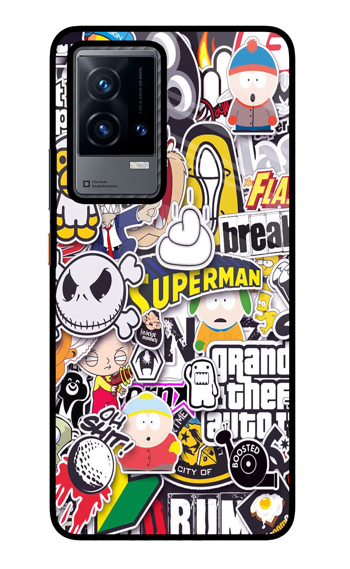 Sticker Bomb iQOO 9 5G Back Cover - Sticker Bomb iQOO 9 5G Glass Case Back Cover by Casekaro Sticker Bomb iQOO 9 5G Glass Case Back Cover by Casekaro