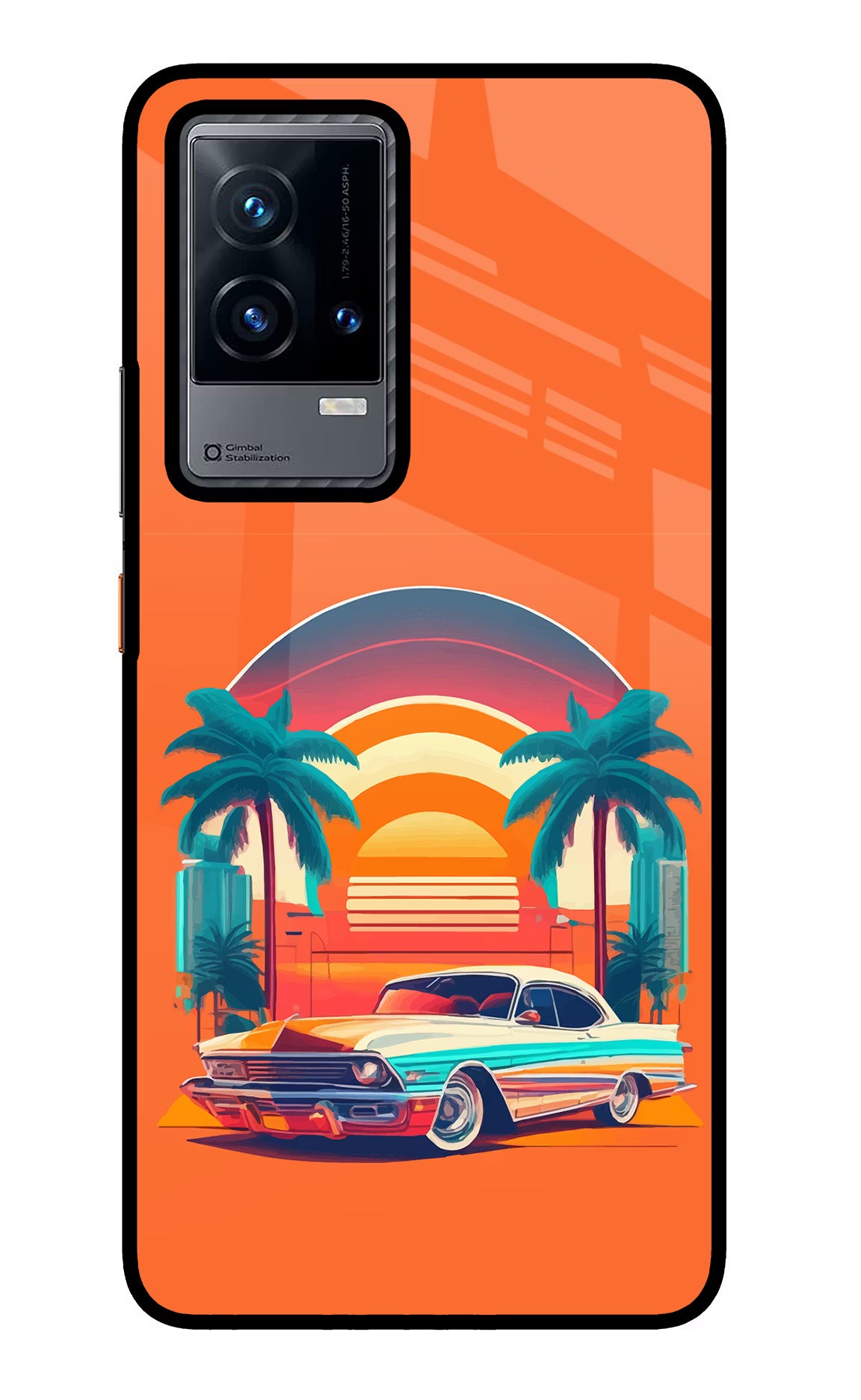 Palm Drive 80s iQOO 9 5G Back Cover - Palm Drive 80s iQOO 9 5G Glass Case Back Cover by Casekaro Palm Drive 80s iQOO 9 5G Glass Case Back Cover by Casekaro