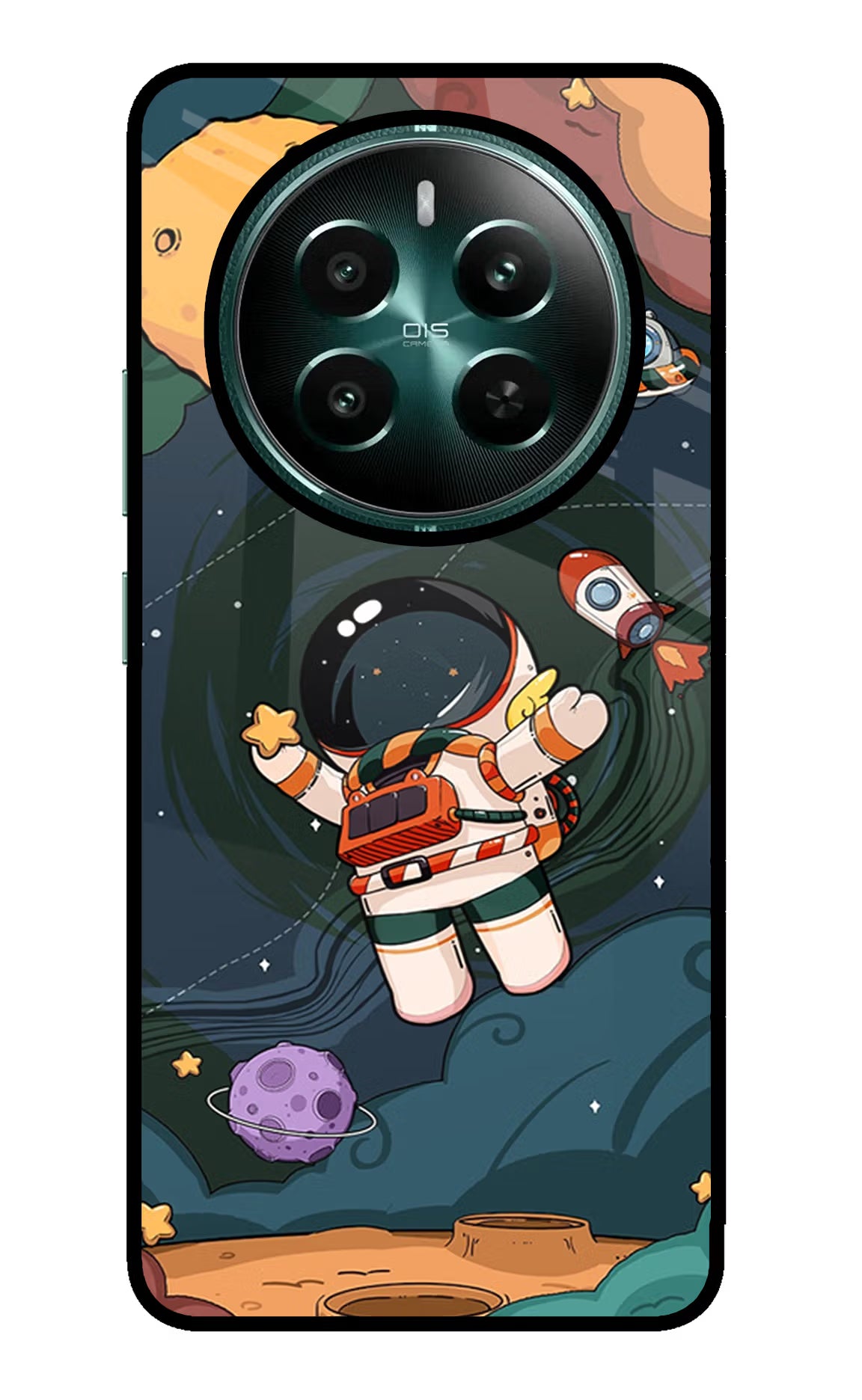 Cartoon Astronaut Realme Narzo 70 5G/70 Pro 5G Back Cover - Cartoon Astronaut Realme Narzo 70 5G/70 Pro 5G Glass Case Back Cover by Casekaro Cartoon Astronaut Realme Narzo 70 5G/70 Pro 5G Glass Case Back Cover by Casekaro