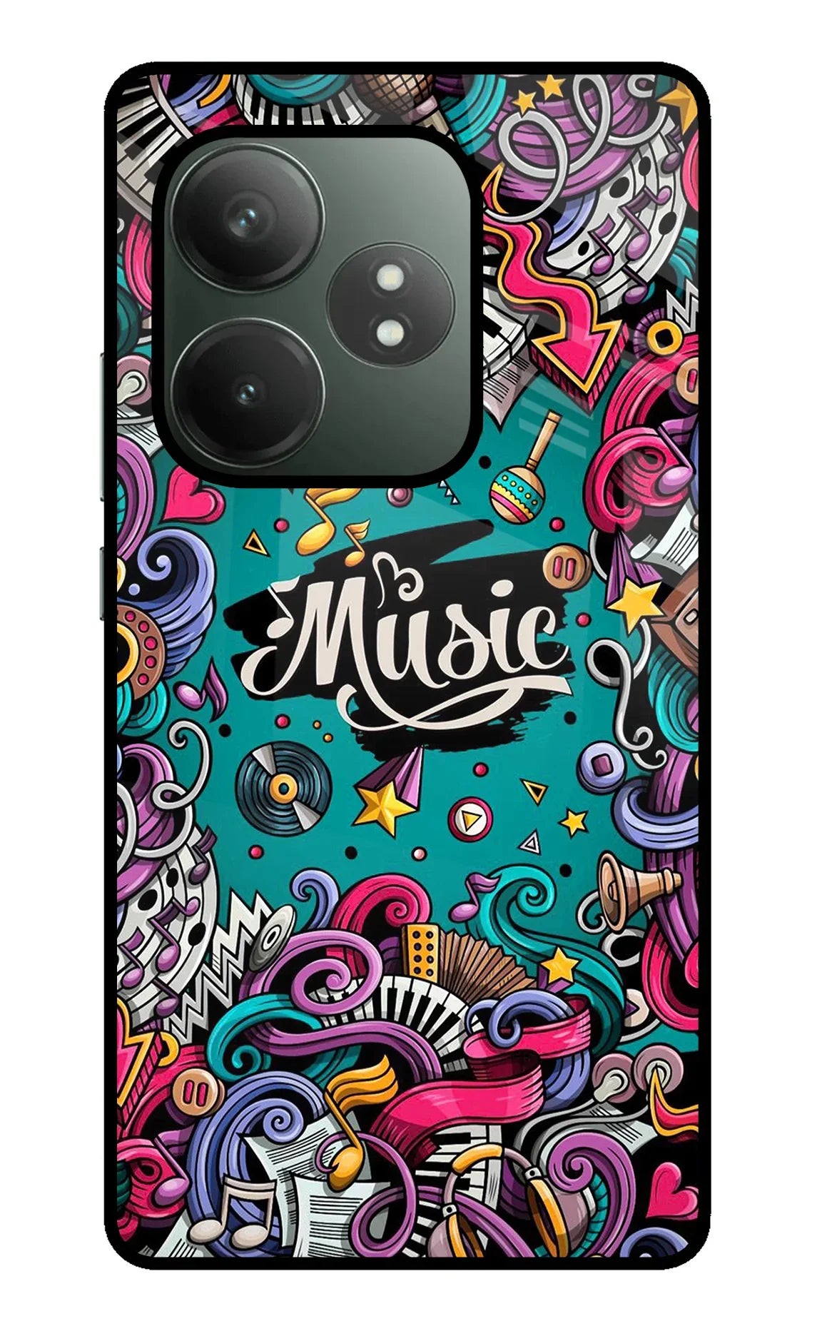 Music Graffiti Realme GT 6T 5G Glass Case - Music Graffiti Realme GT 6T 5G Glass Case Music Graffiti Realme GT 6T 5G Glass Case