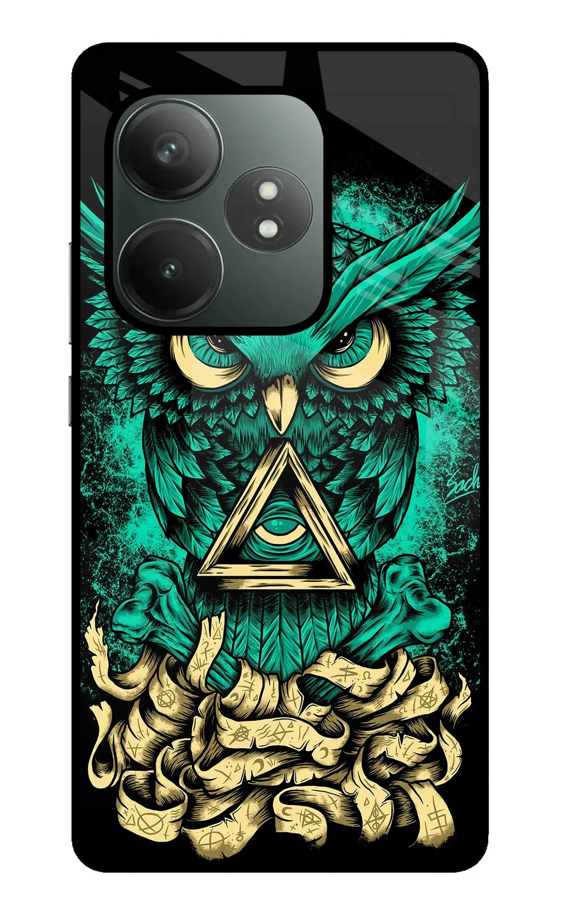 Green Owl Realme GT 6T 5G Glass Case - Green Owl Realme GT 6T 5G Glass Case Green Owl Realme GT 6T 5G Glass Case
