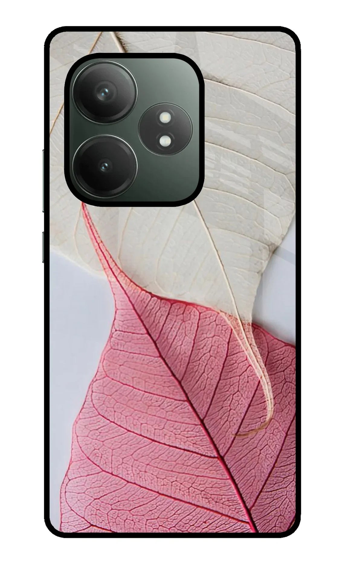 White Pink Leaf Realme GT 6T 5G Glass Case - White Pink Leaf Realme GT 6T 5G Glass Case White Pink Leaf Realme GT 6T 5G Glass Case