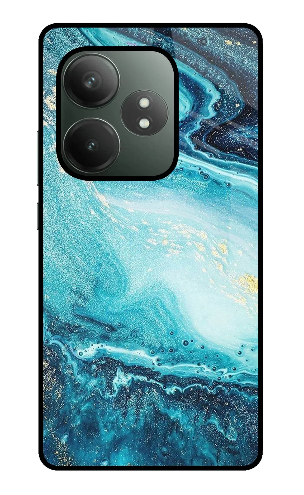 Blue Glitter Marble Realme GT 6T 5G Glass Case - Blue Glitter Marble Realme GT 6T 5G Glass Case Blue Glitter Marble Realme GT 6T 5G Glass Case